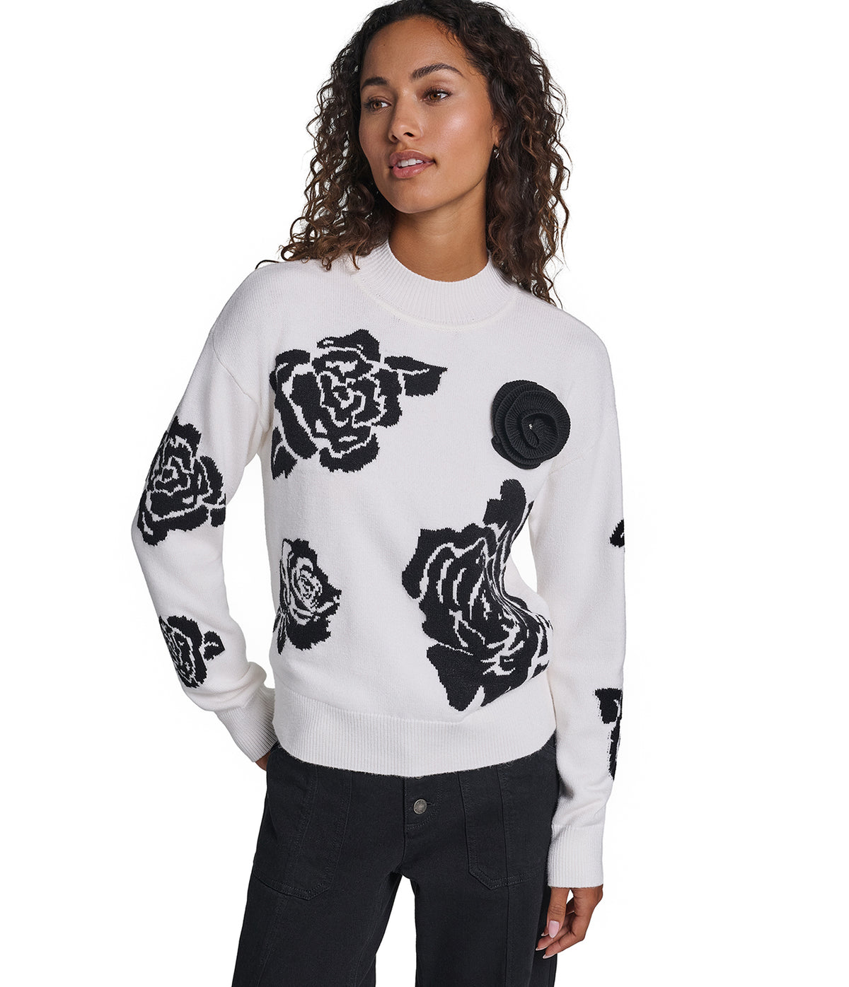 3D ROSE MOCK NECK SWEATER VIEW 2