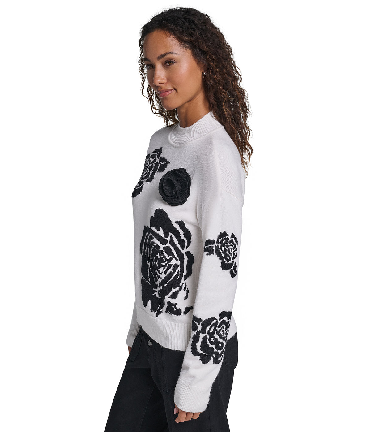3D ROSE MOCK NECK SWEATER VIEW 3