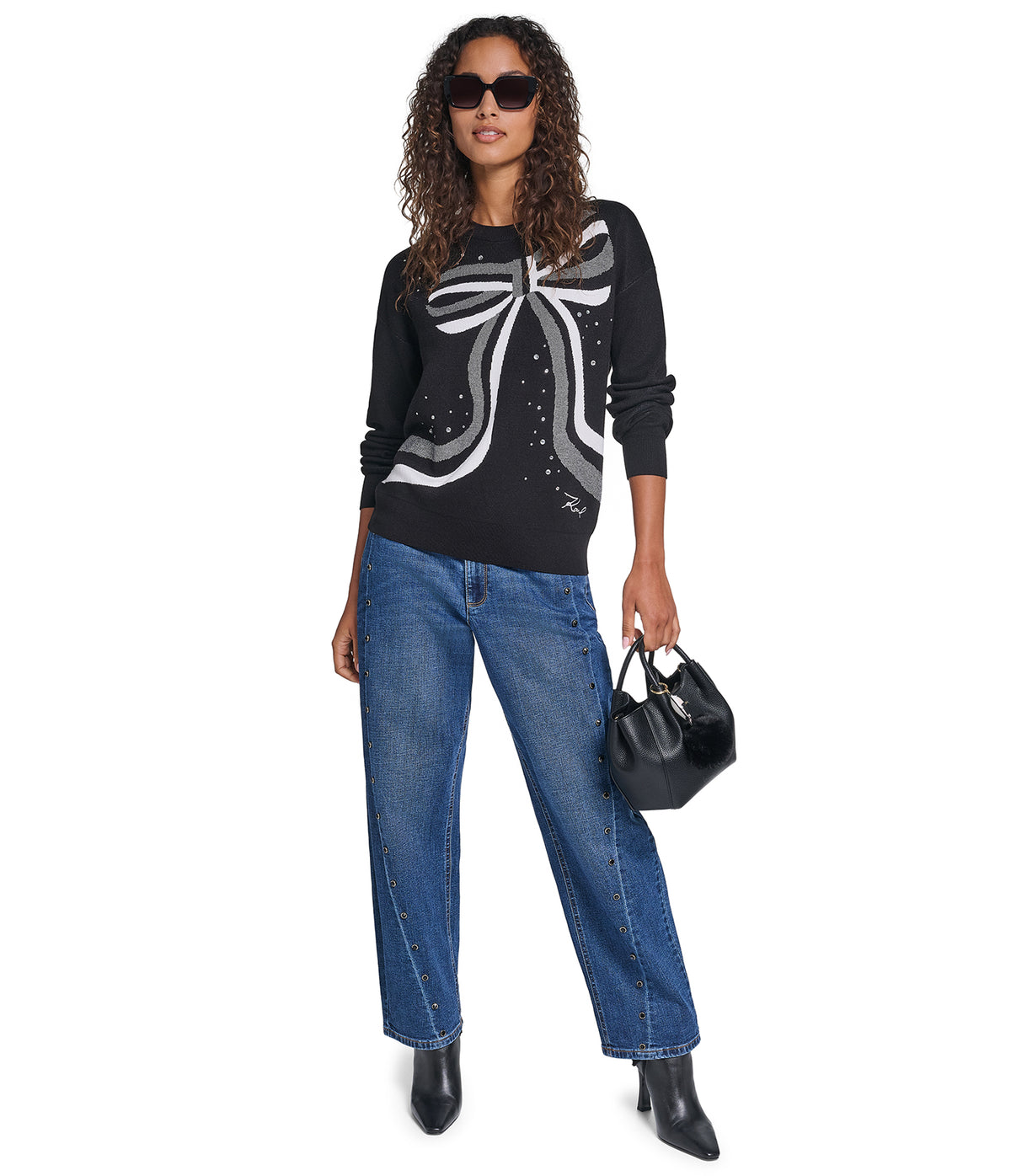 EMBELLESHED BOW PRINT SWEATER VIEW 1