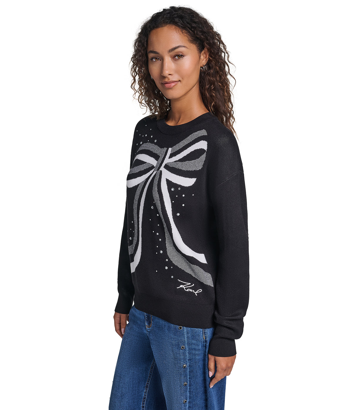 EMBELLESHED BOW PRINT SWEATER VIEW 4