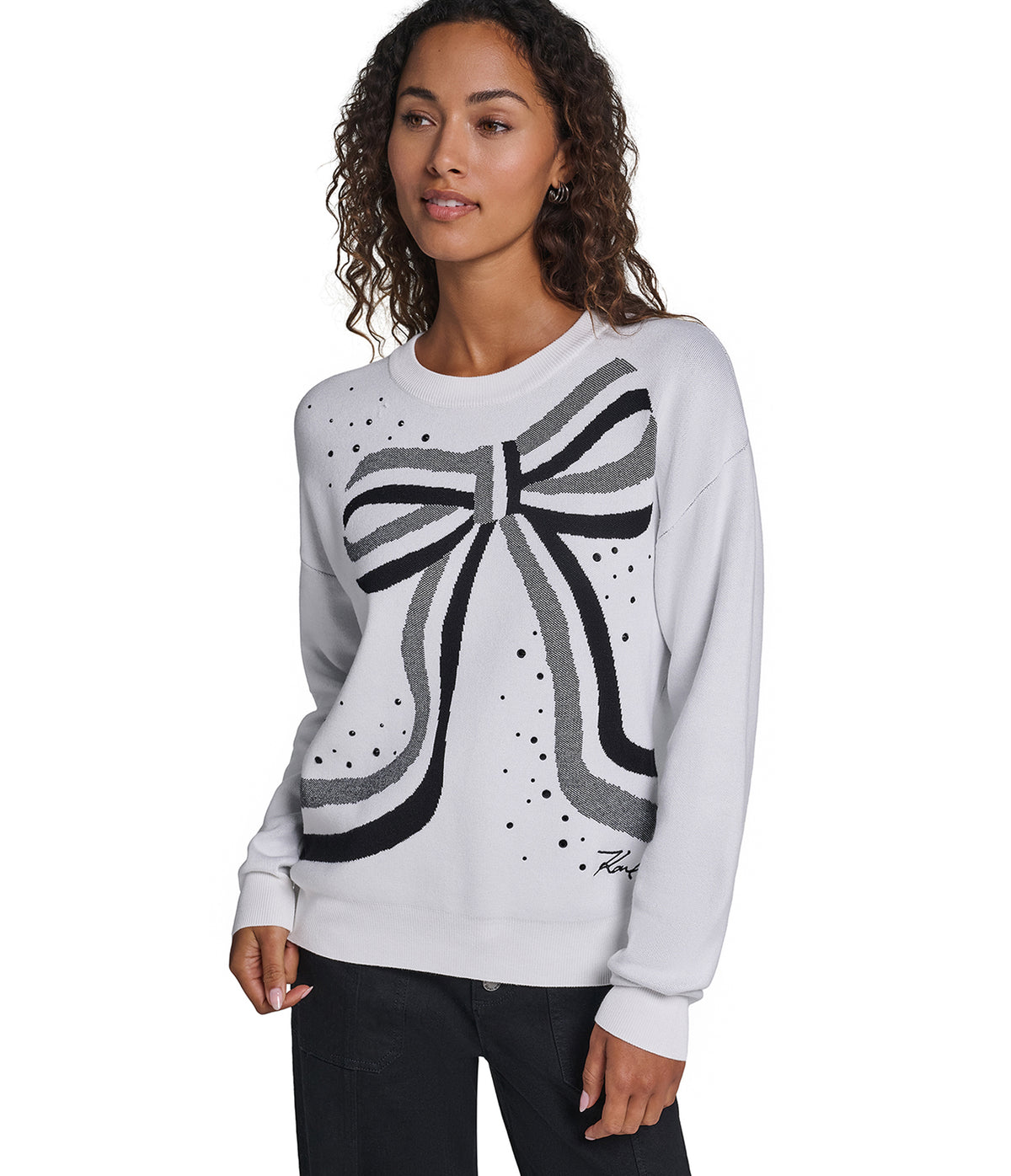 EMBELLESHED BOW PRINT SWEATER VIEW 1
