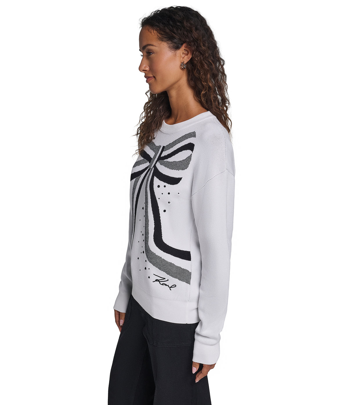 EMBELLESHED BOW PRINT SWEATER VIEW 3