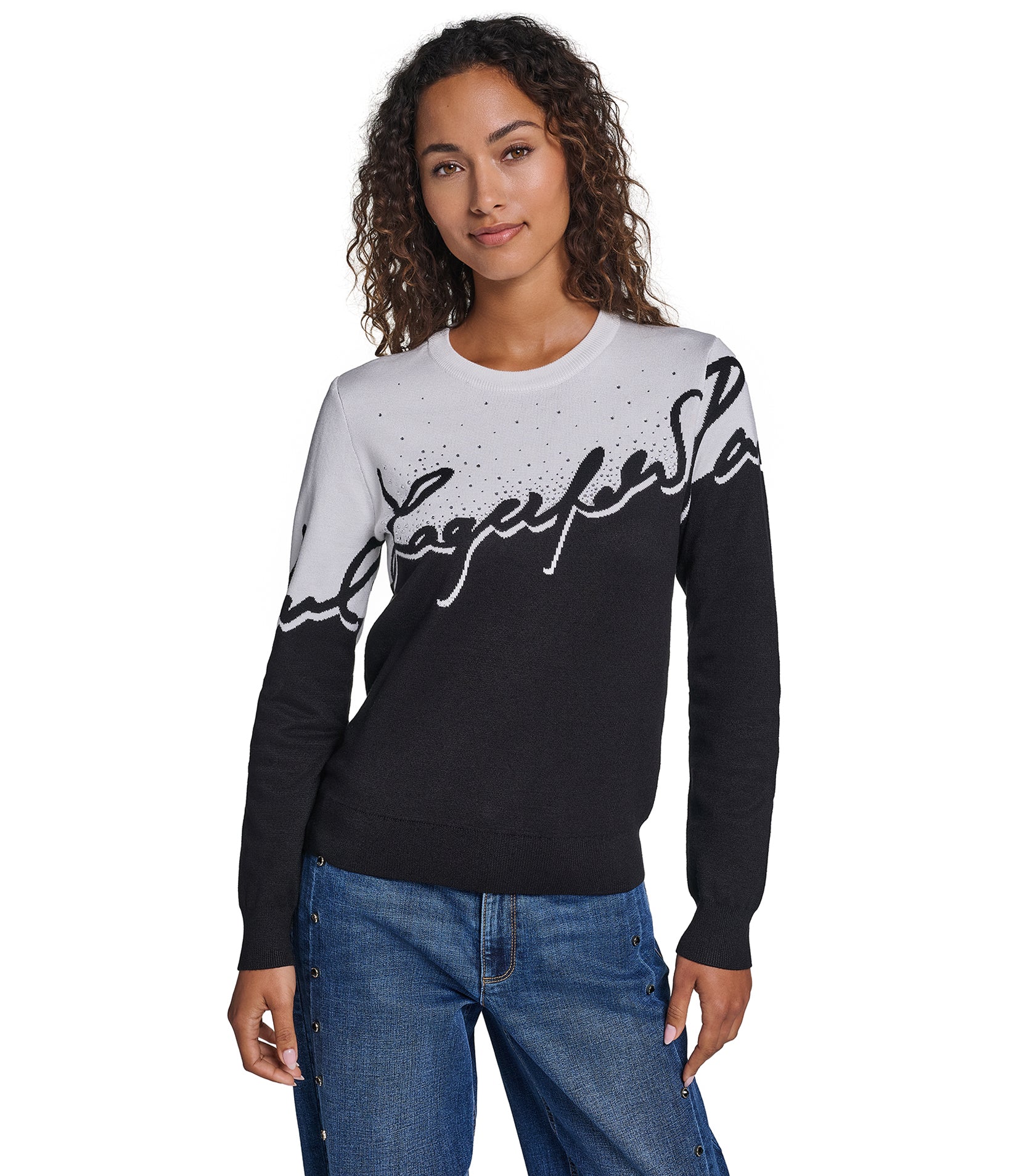 TWO TONED KARL SCRIPT SWEATER VIEW 1