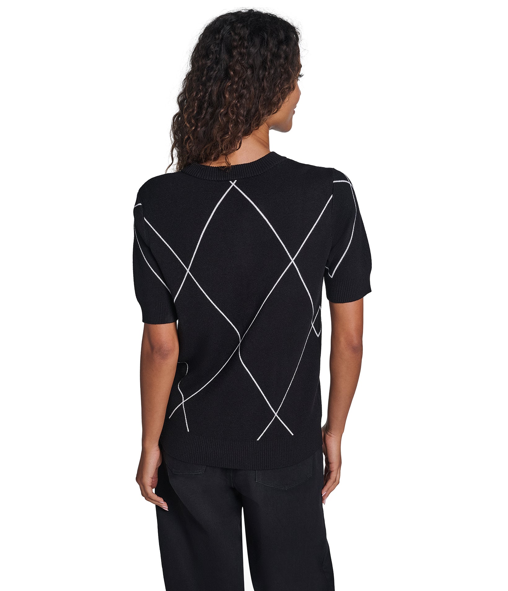 SHORT SLEEVE GEOMETRIC BOW SWEATER VIEW 2