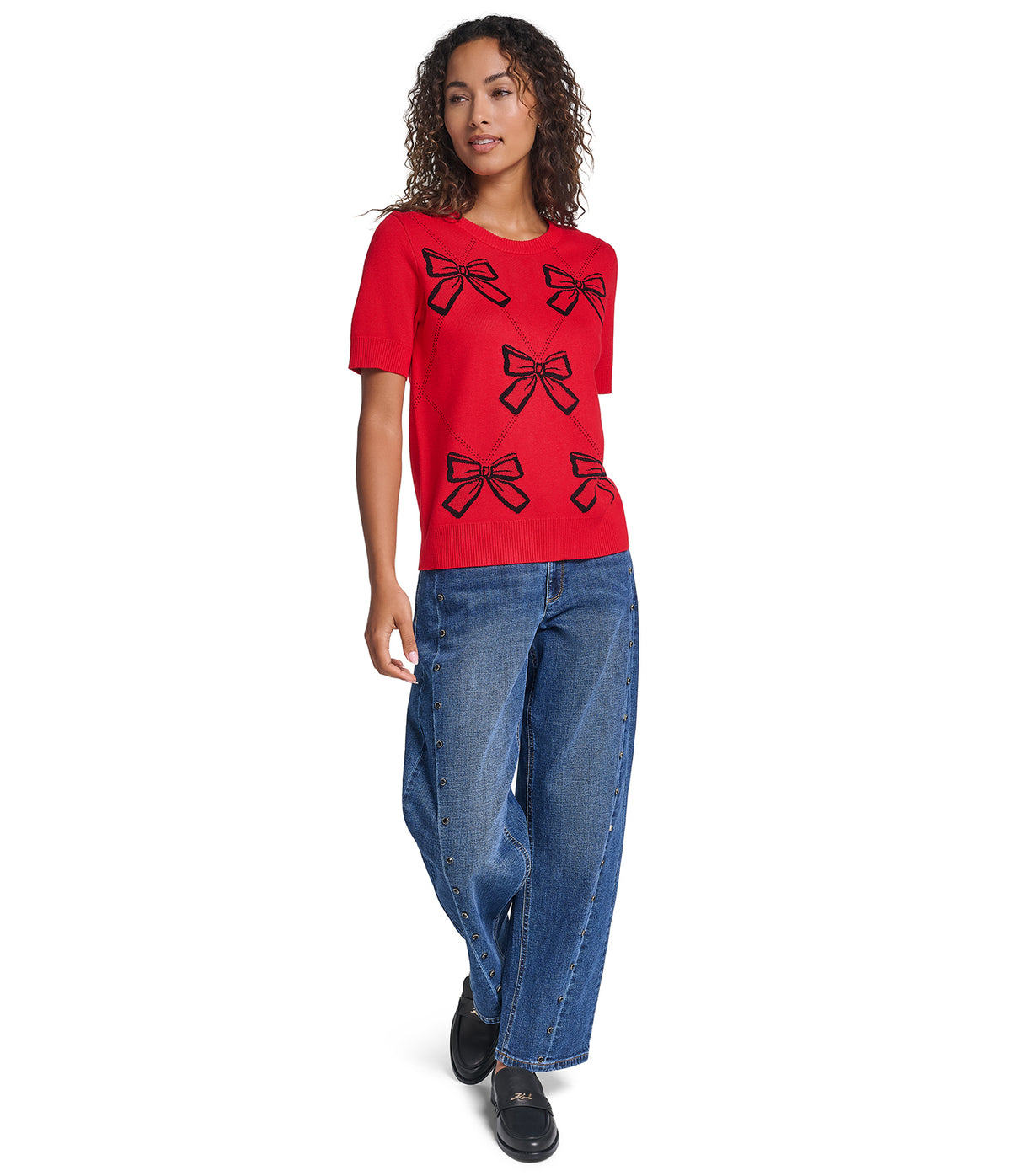 SHORT SLEEVE GEOMETRIC BOW SWEATER VIEW 5