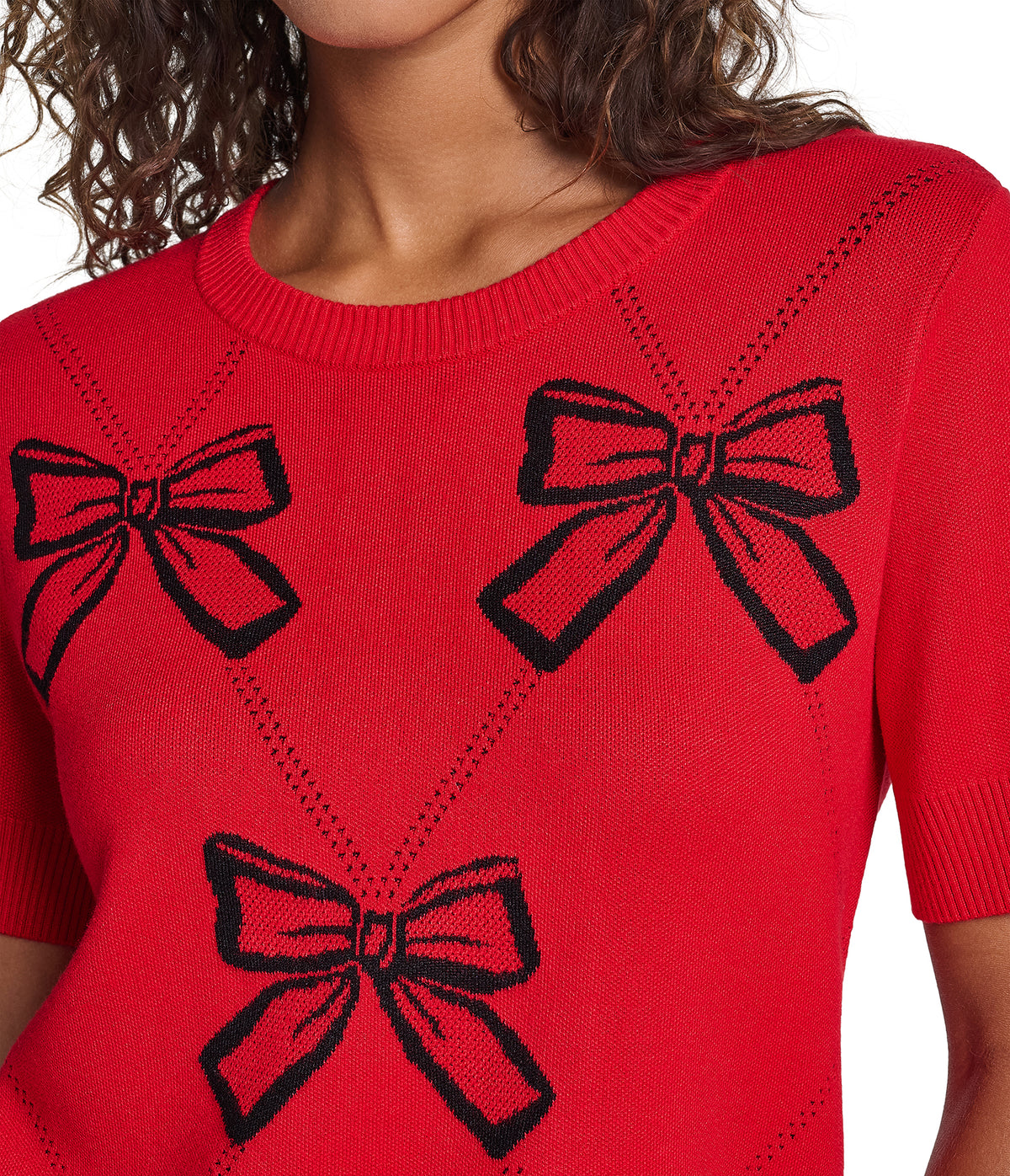 SHORT SLEEVE GEOMETRIC BOW SWEATER VIEW 7