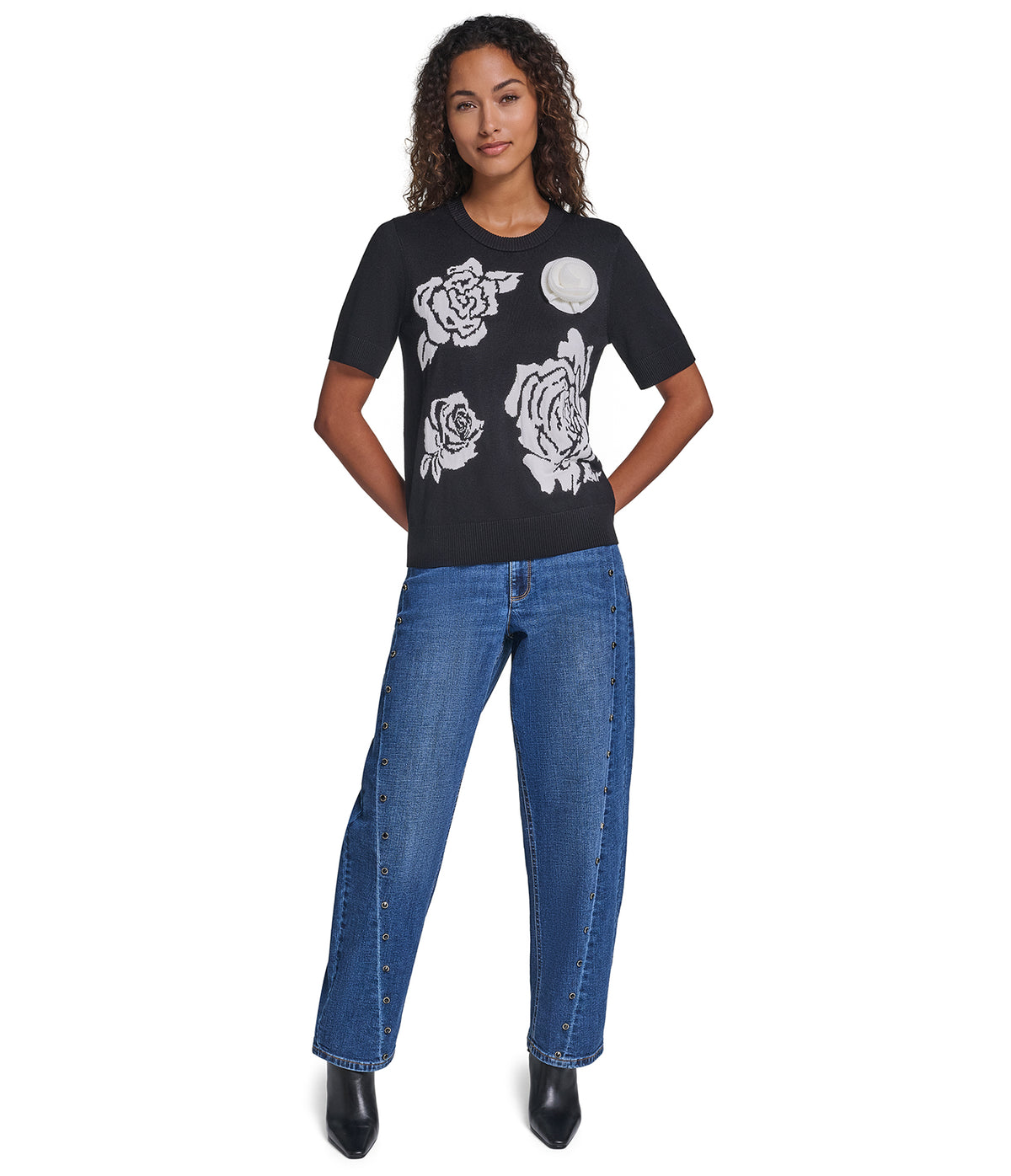 SHORT SLEEVE 3D ROSE BUD SWEATER VIEW 5