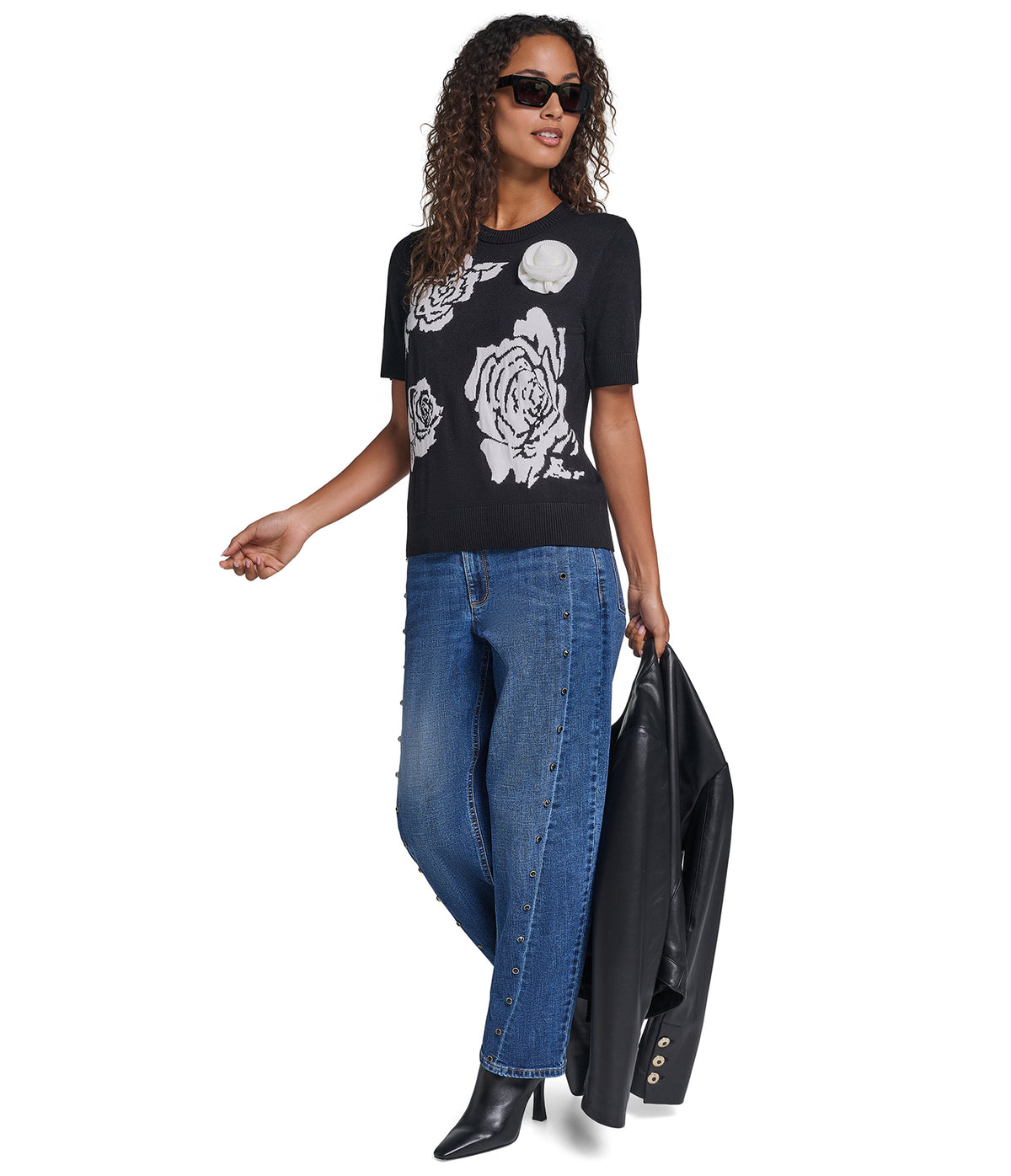 SHORT SLEEVE 3D ROSE BUD SWEATER VIEW 4