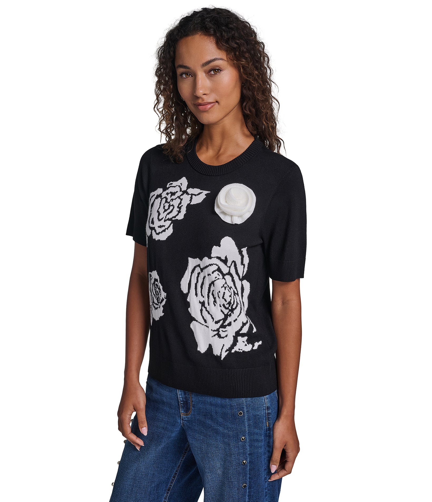 SHORT SLEEVE 3D ROSE BUD SWEATER VIEW 3