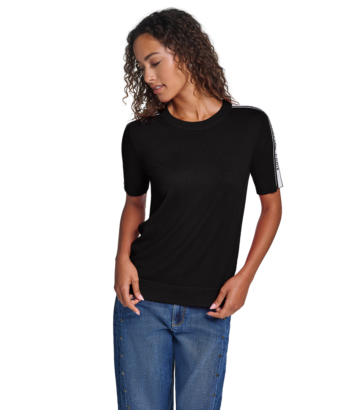 SHORT SLEEVE LOGO TAPE SWEATER VIEW 1