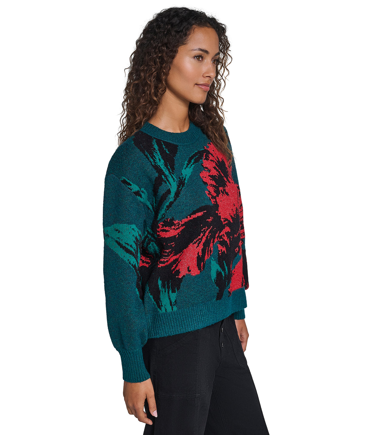 FLORAL PRINT CREW NECK SWEATER VIEW 4