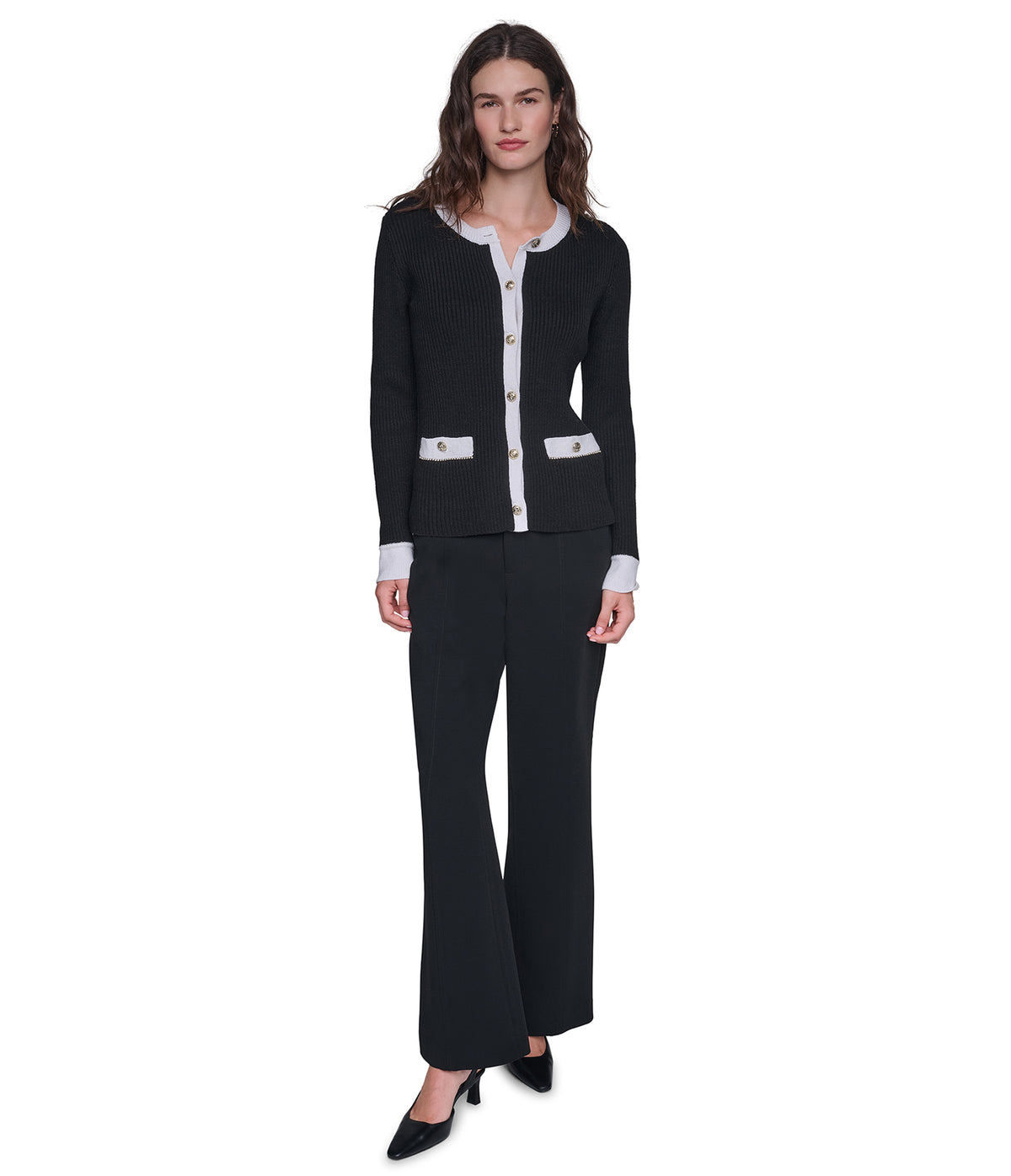 CONTRAST BUTTON FRONT CARDIGARN VIEW 4