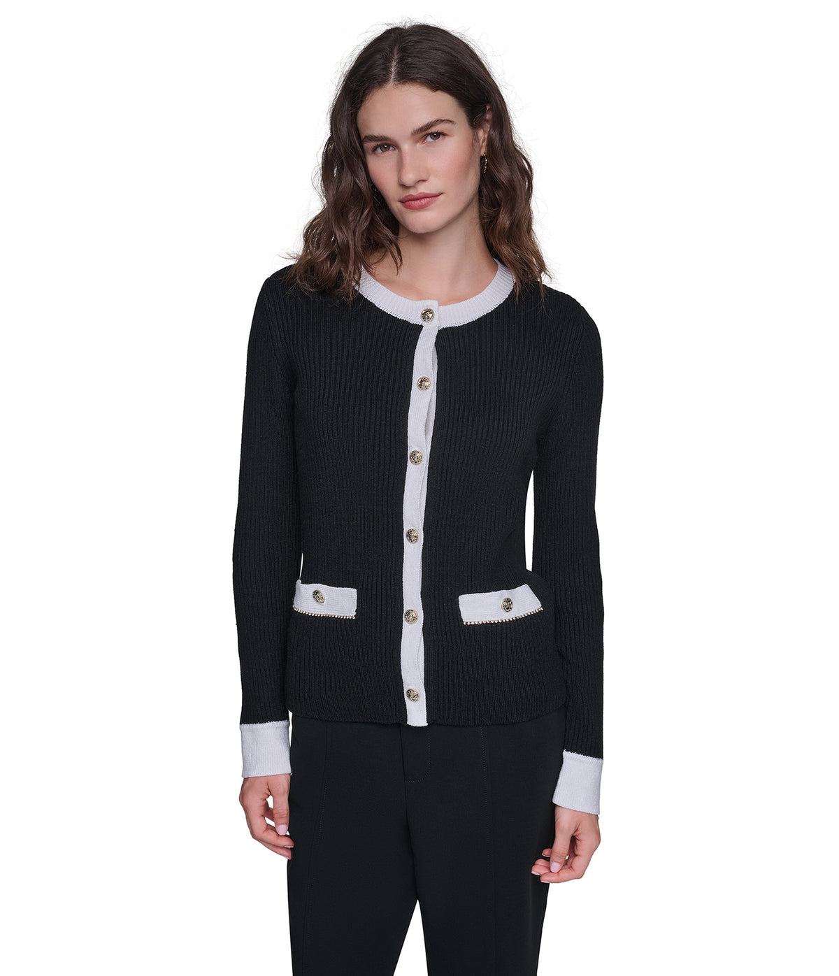 CONTRAST BUTTON FRONT CARDIGARN VIEW 1