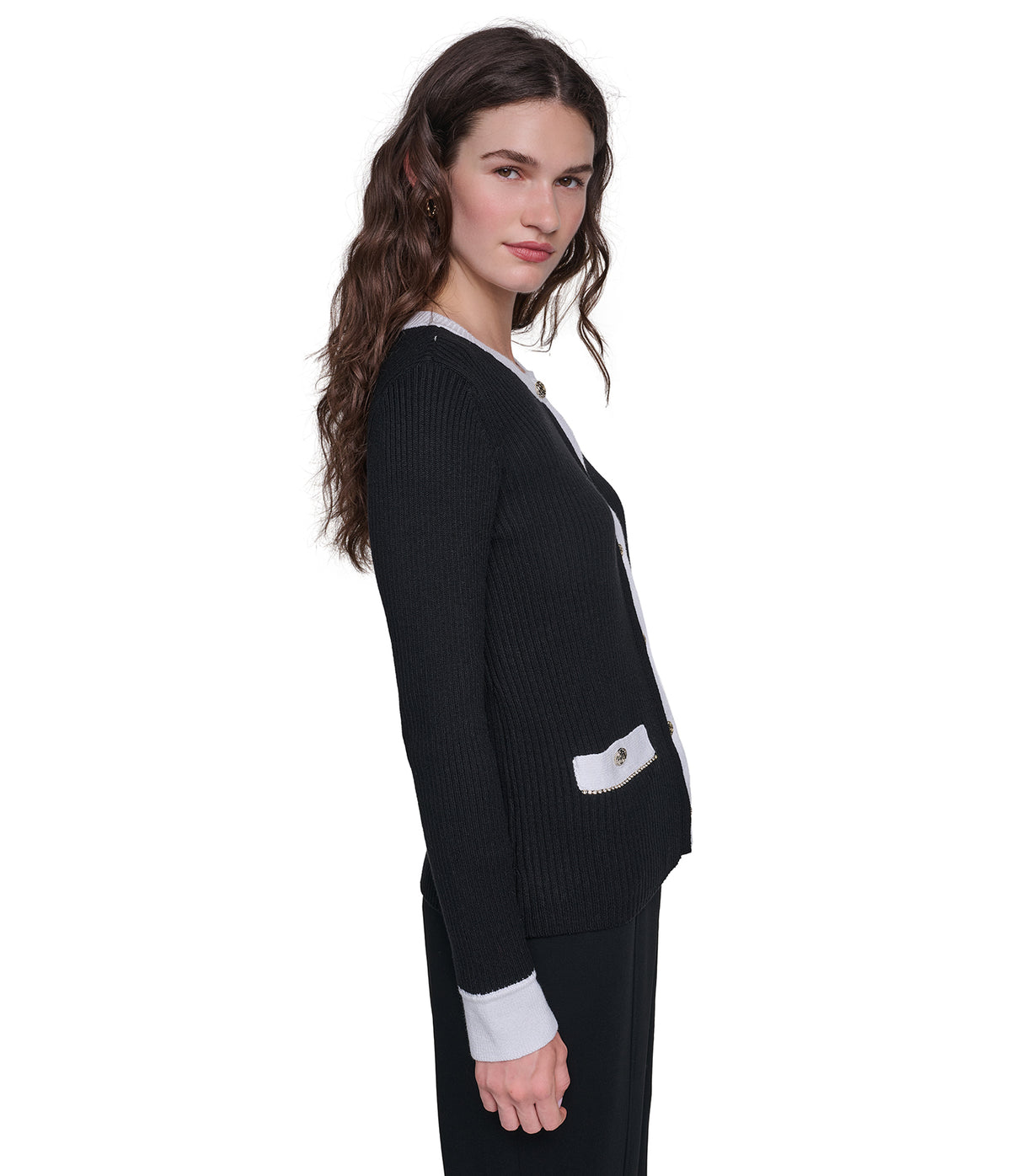 CONTRAST BUTTON FRONT CARDIGARN VIEW 3
