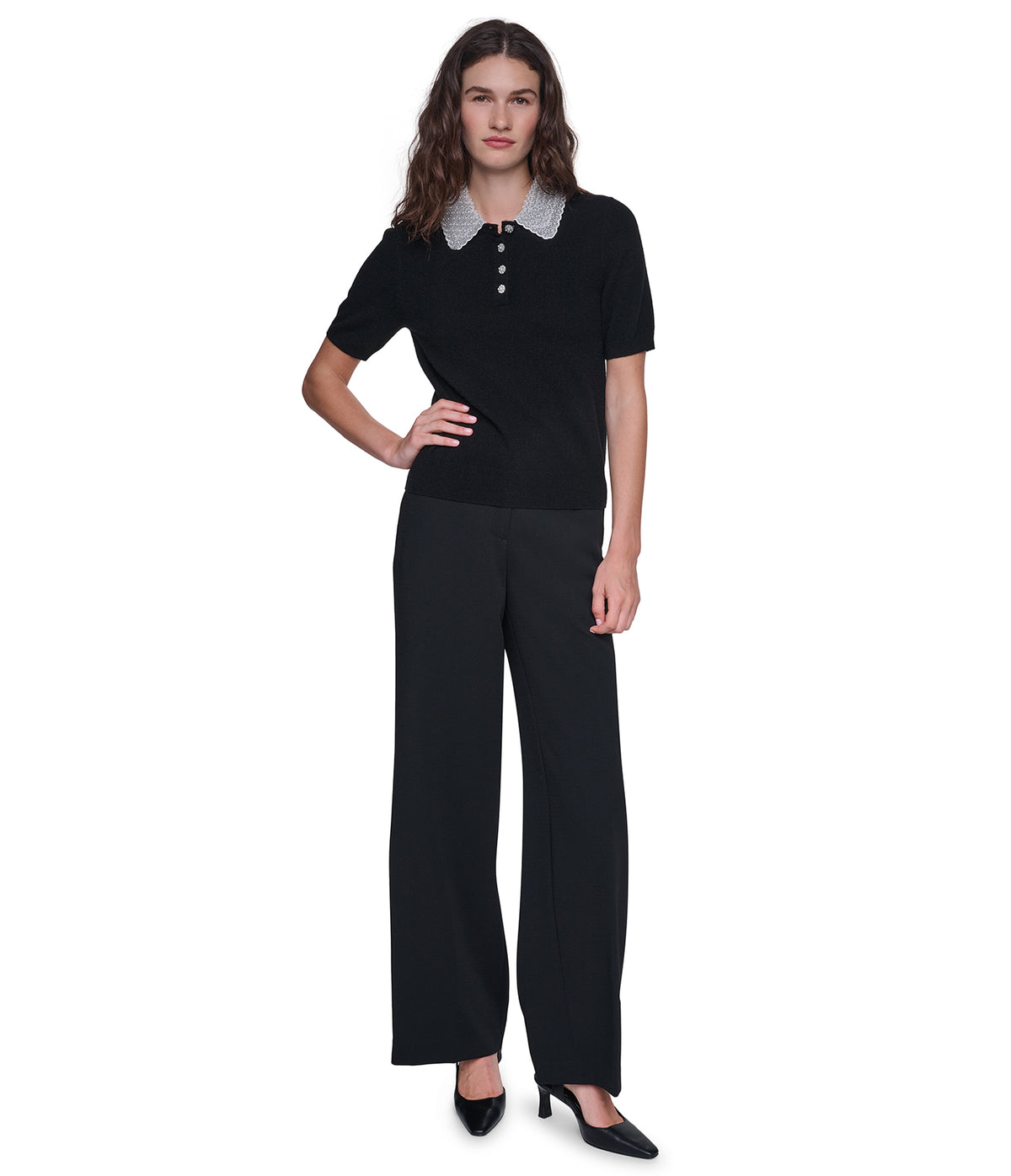 SHORT SLEEVE EMBELLESHED COLLARED TOP VIEW 4
