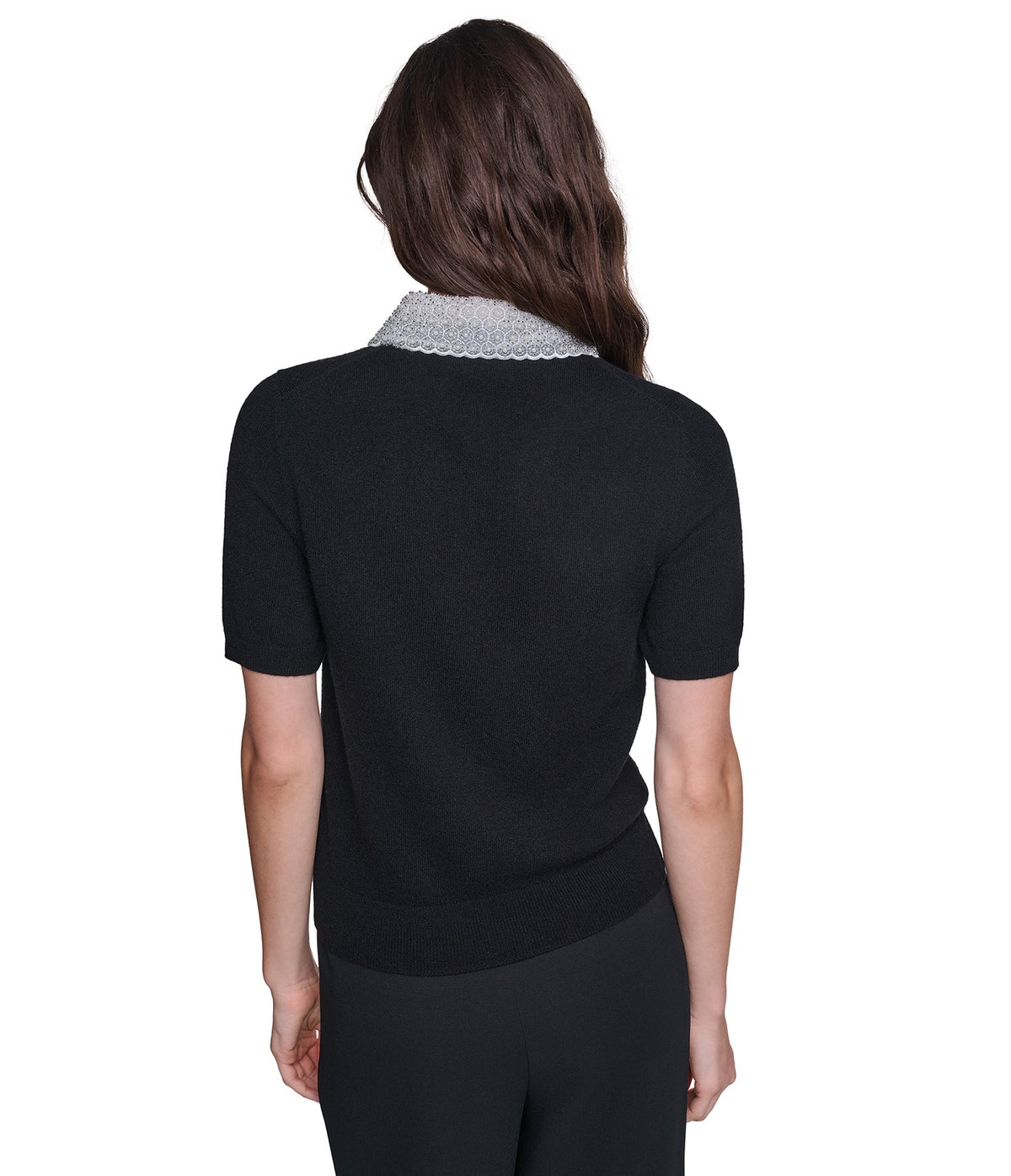 SHORT SLEEVE EMBELLESHED COLLARED TOP VIEW 2