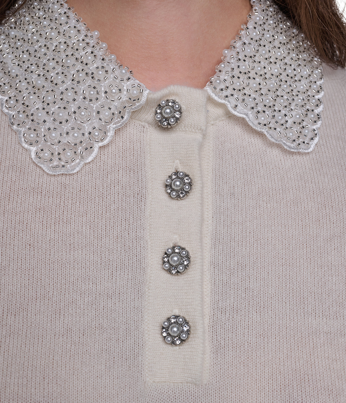 SHORT SLEEVE EMBELLESHED COLLARED TOP VIEW 3