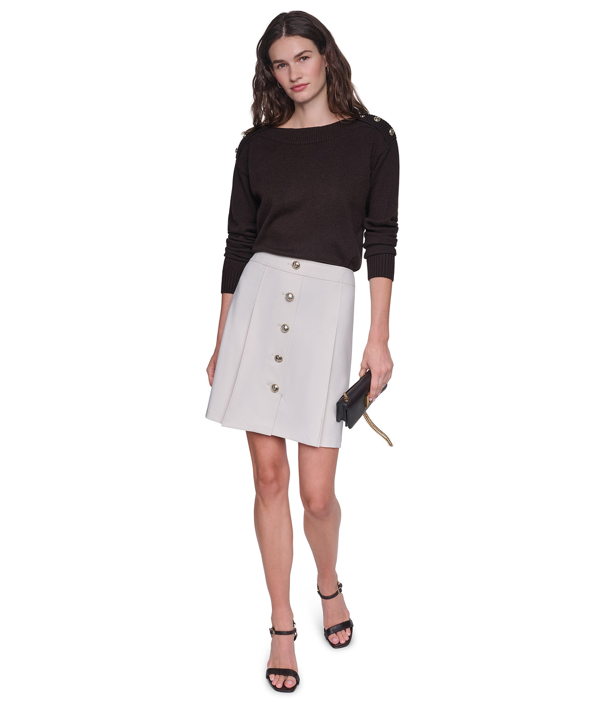 BUTTON DETAIL PLEATED SKIRT VIEW 4