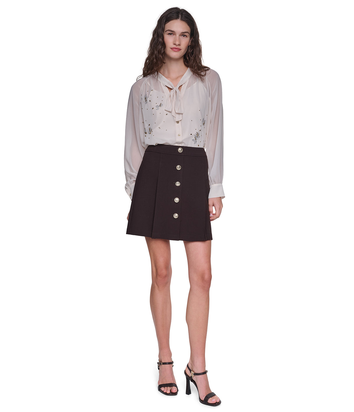 BUTTON DETAIL PLEATED SKIRT VIEW 4