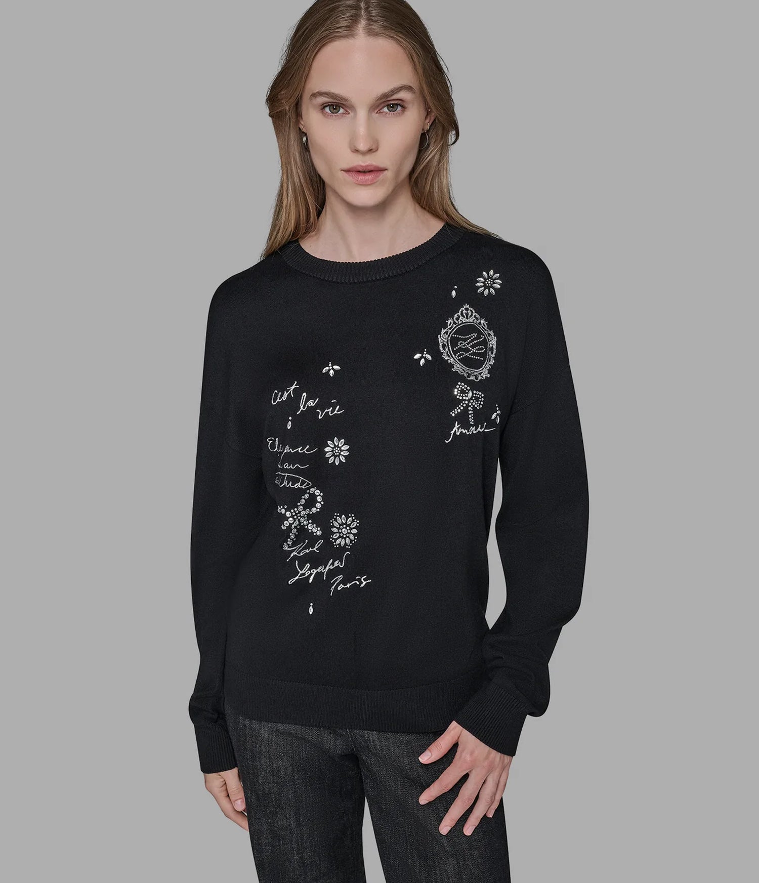 Embellished Whimsy Sweater | Sweaters & Tops | Karl Lagerfeld Paris