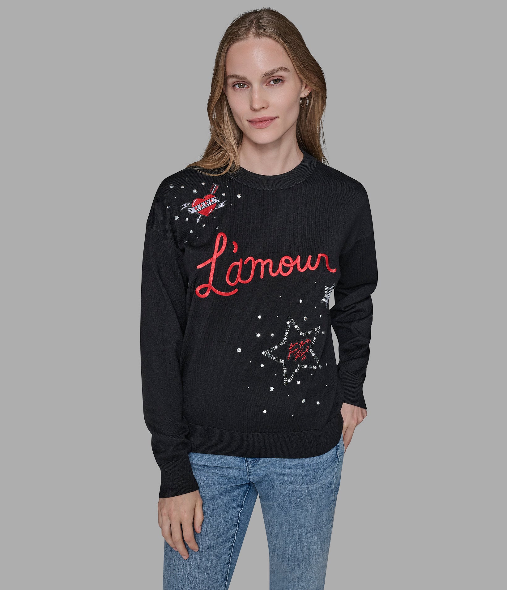 LAMOUR EMBELLISHED SWEATER View 1 | Women's Tops & Sweaters