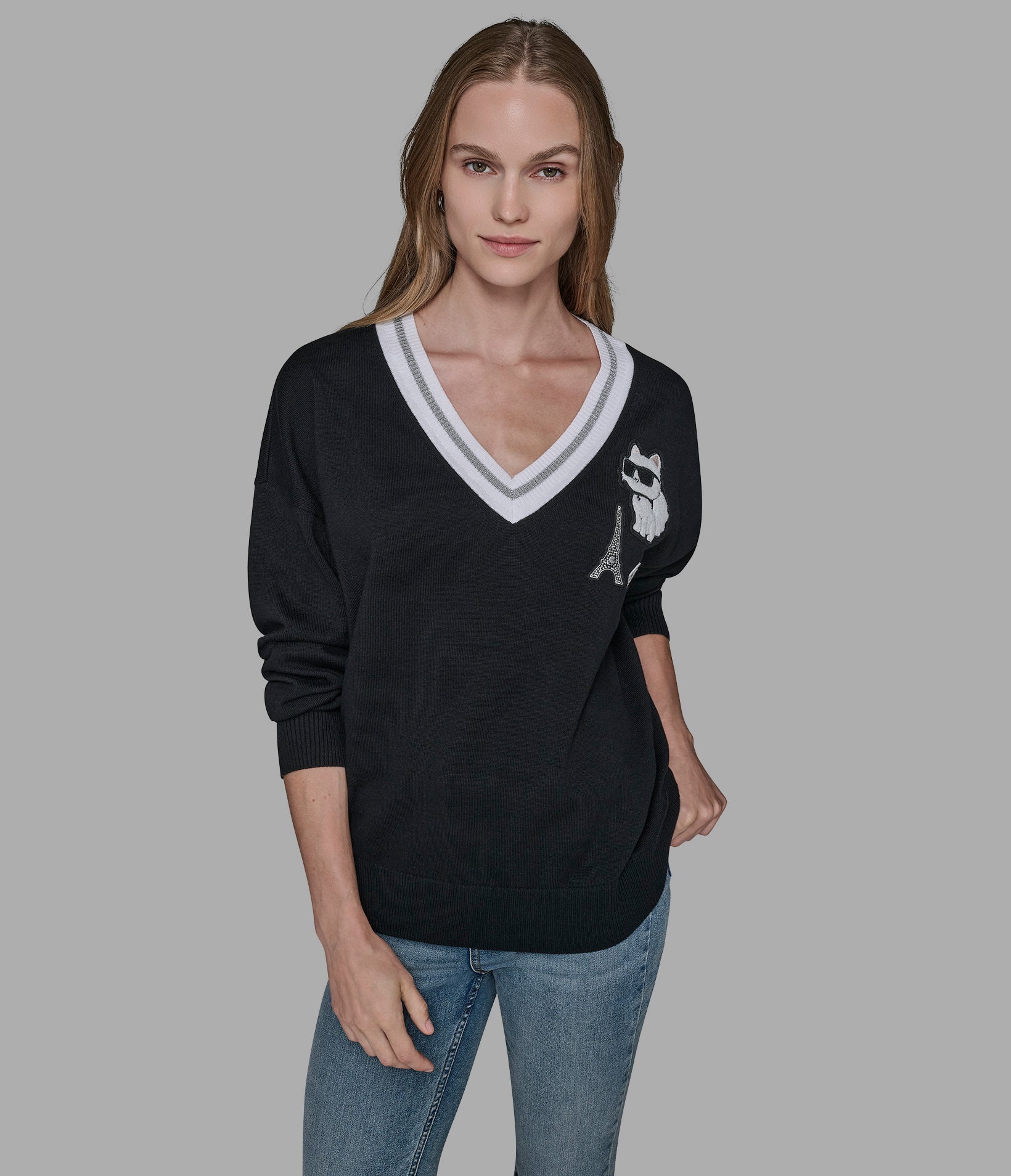VARSITY SWEATER WITH PATCHES View 1 | Women's Tops & Sweaters