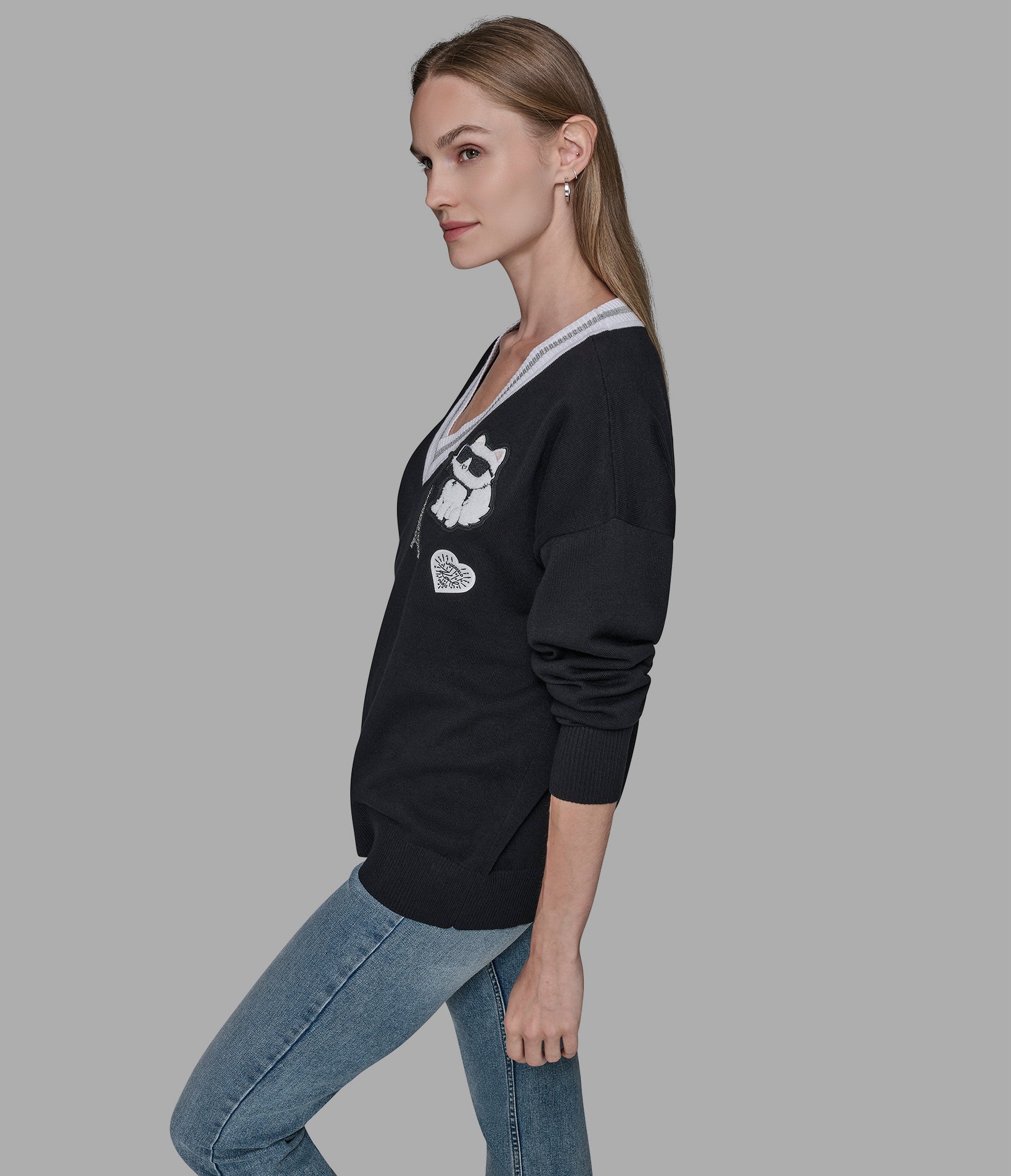 VARSITY SWEATER WITH PATCHES VIEW 4 | Women's Tops & Sweaters