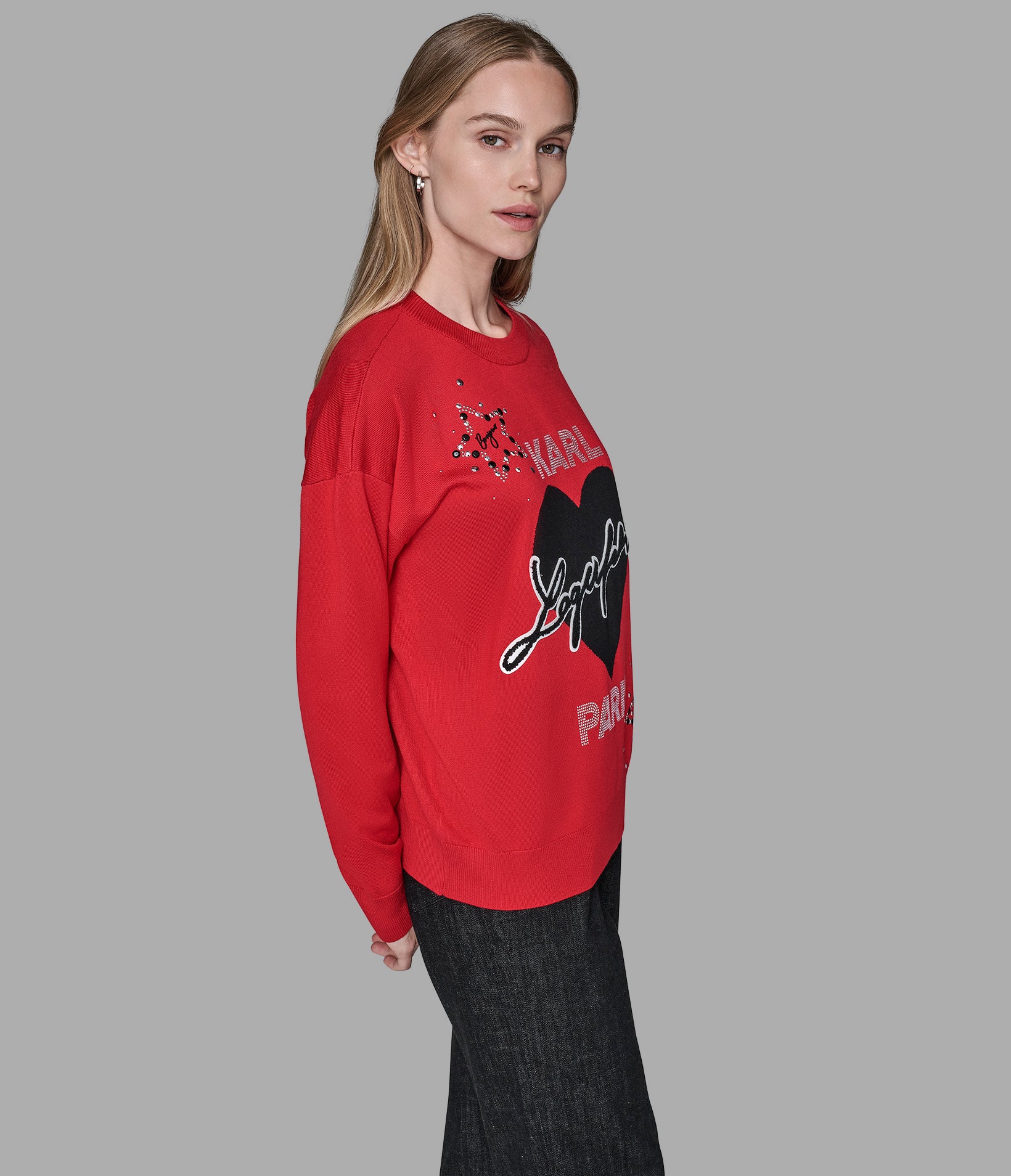 WHIMSY KARL HEART EMBELLISHED SWEATER VIEW 4 | Valentine's Day Shop