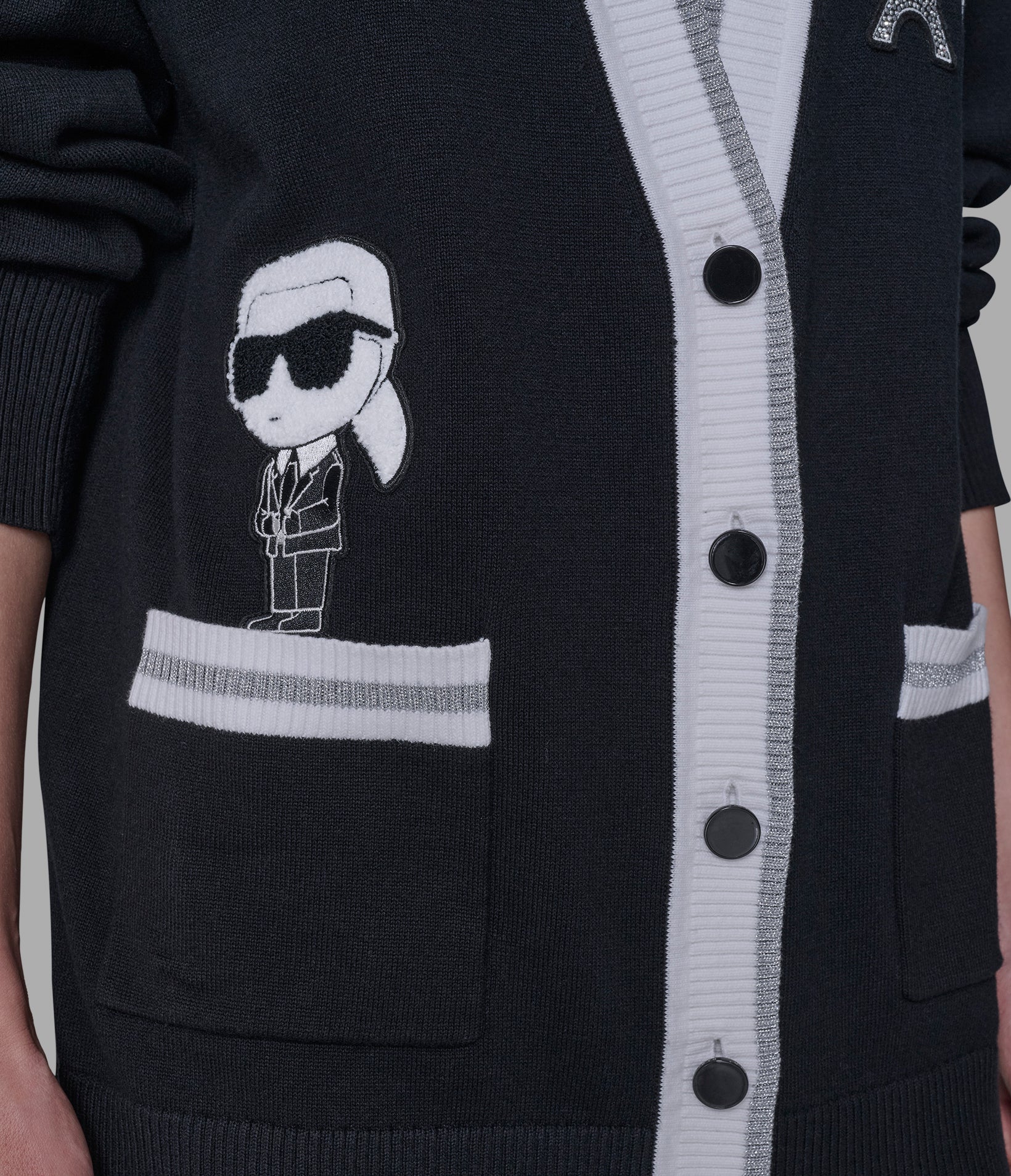 Varsity Cardigan With Patches | Sweaters & Tops | Karl Lagerfeld Paris