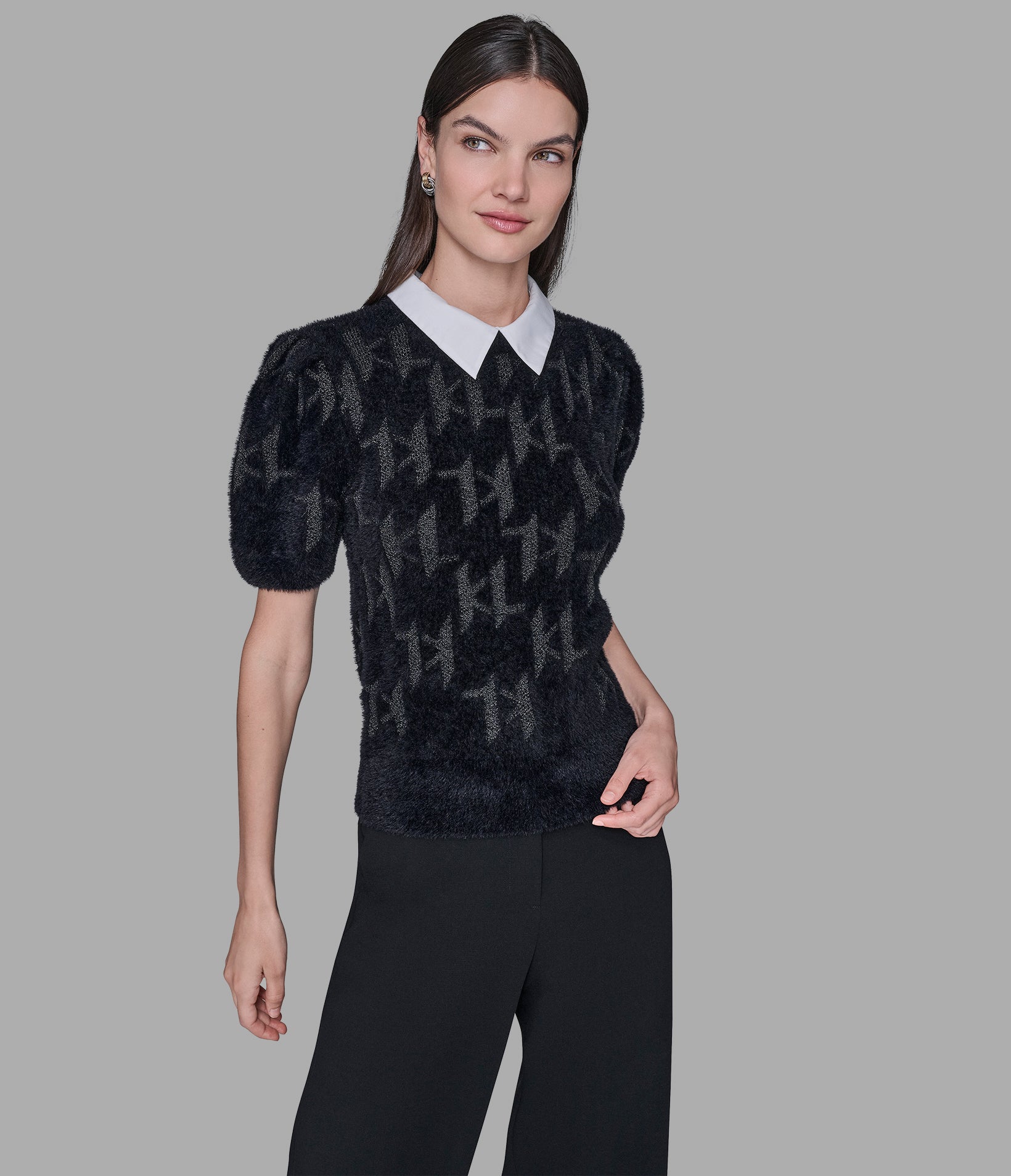 FUZZY KL SHORT SLEEVE SWEATER View 1 | Women's Clothing Sale