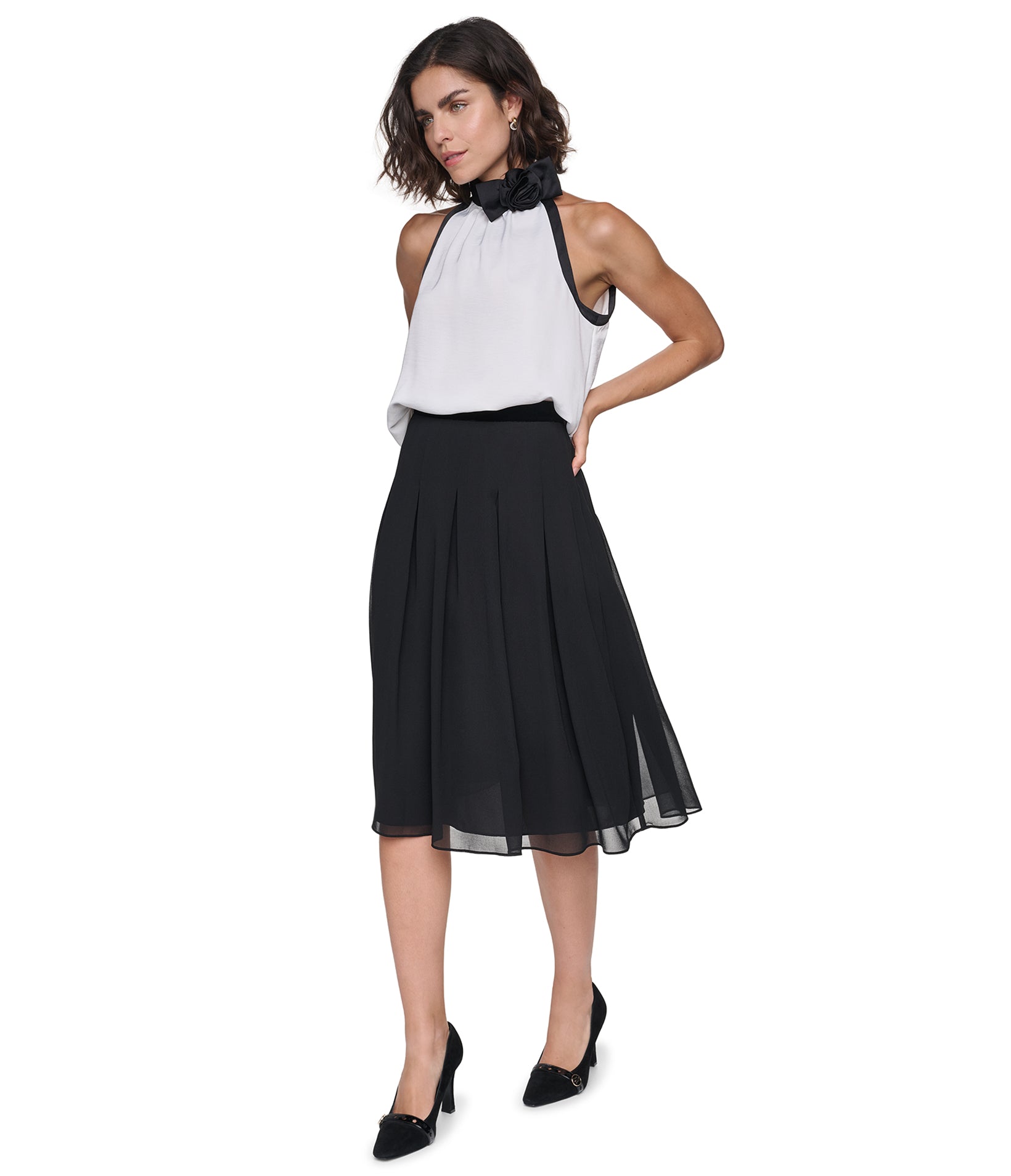 VELVET WAISTBAND MIDI PLEATED SKIRT VIEW 5