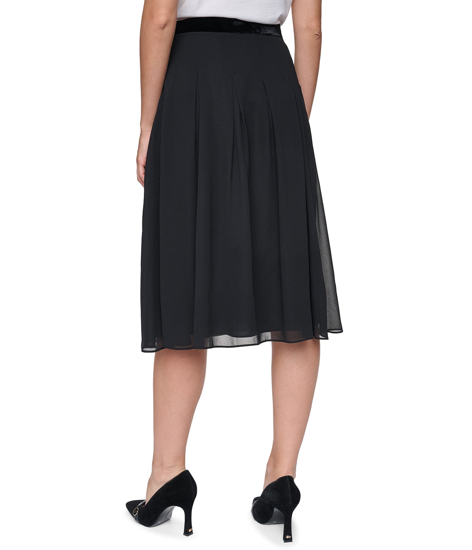 VELVET WAISTBAND MIDI PLEATED SKIRT VIEW 3