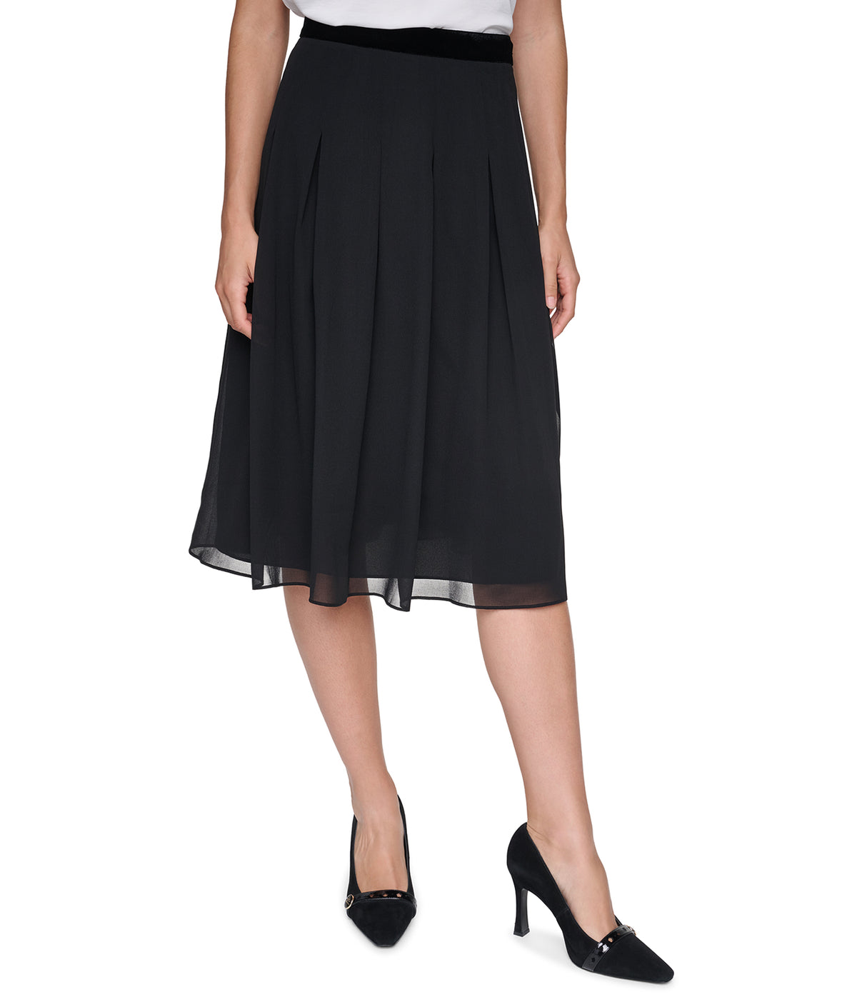 VELVET WAISTBAND MIDI PLEATED SKIRT VIEW 2