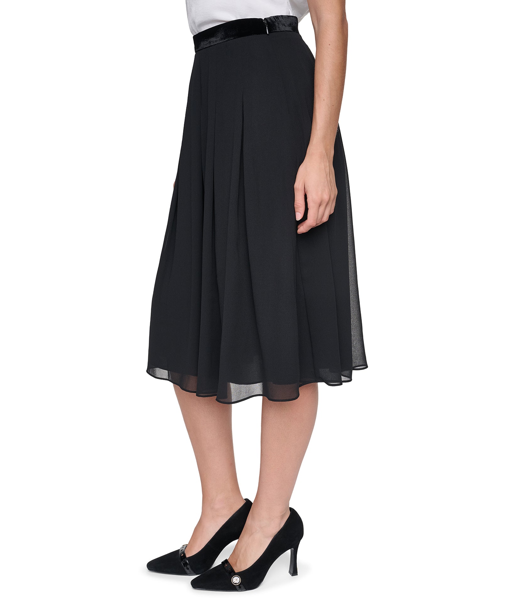 VELVET WAISTBAND MIDI PLEATED SKIRT VIEW 4