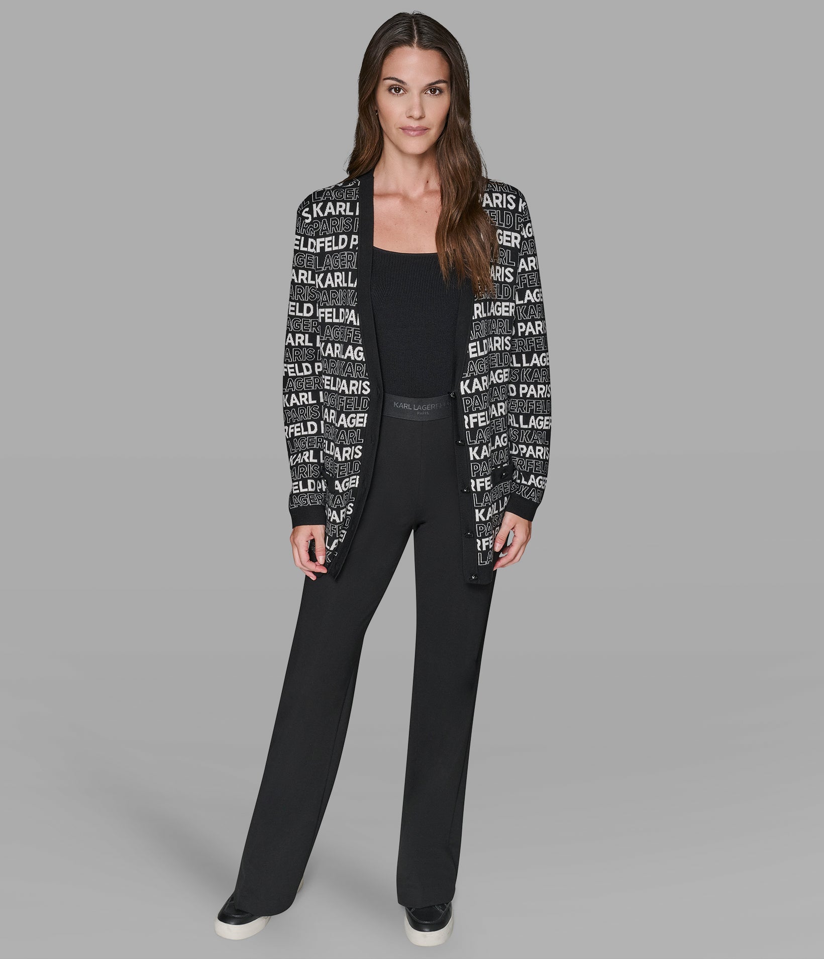 LONG LOGO CARDIGAN VIEW 4 | Women's Tops & Sweaters