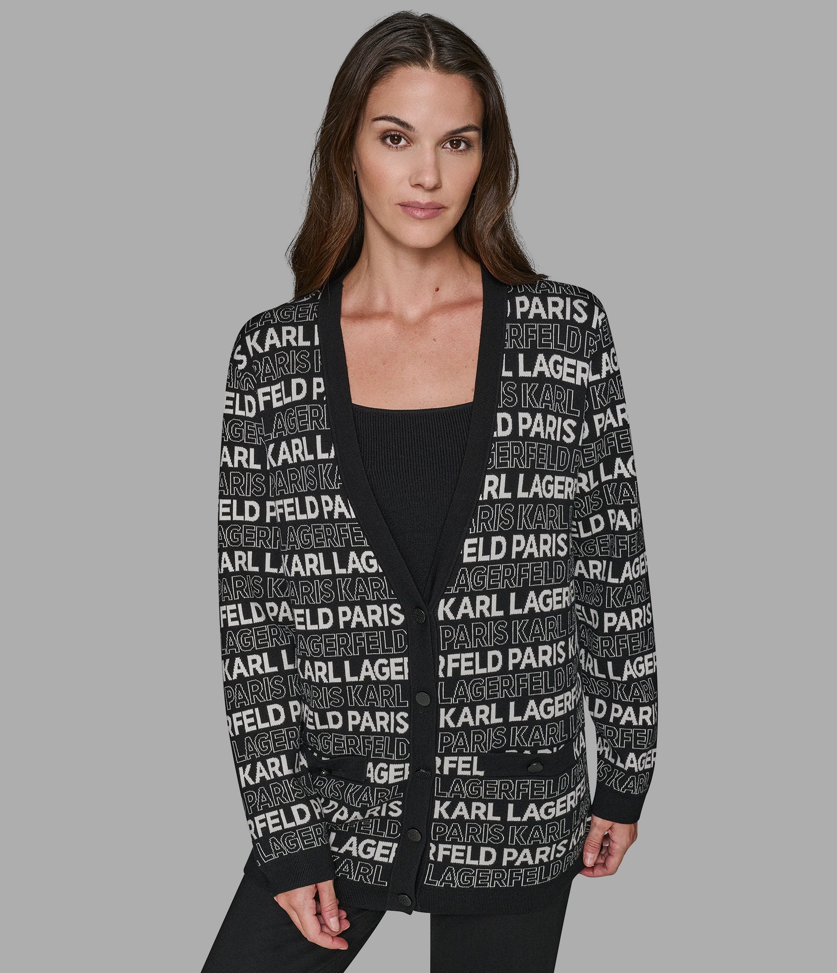Long Logo Cardigan | Sweaters & Tops | Karl Lagerfeld Paris