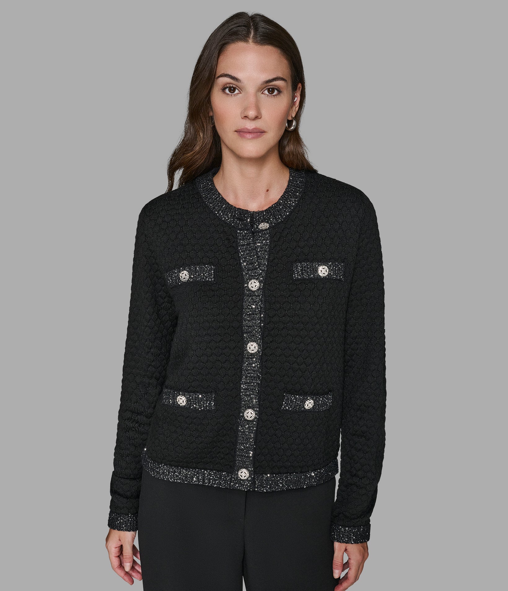 Textured Knit Cropped Cardigan | Sweaters & Tops | Karl Lagerfeld