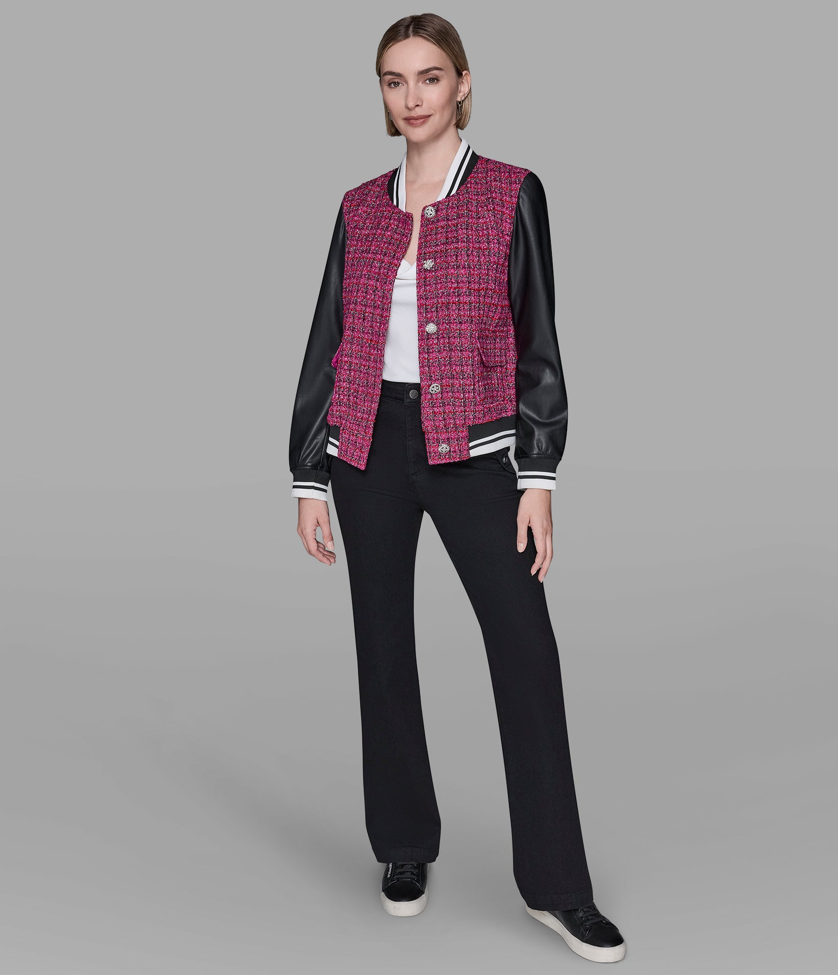 MIXED MEDIA TWEED VARSITY JACKET VIEW 4 | Jackets & Coats