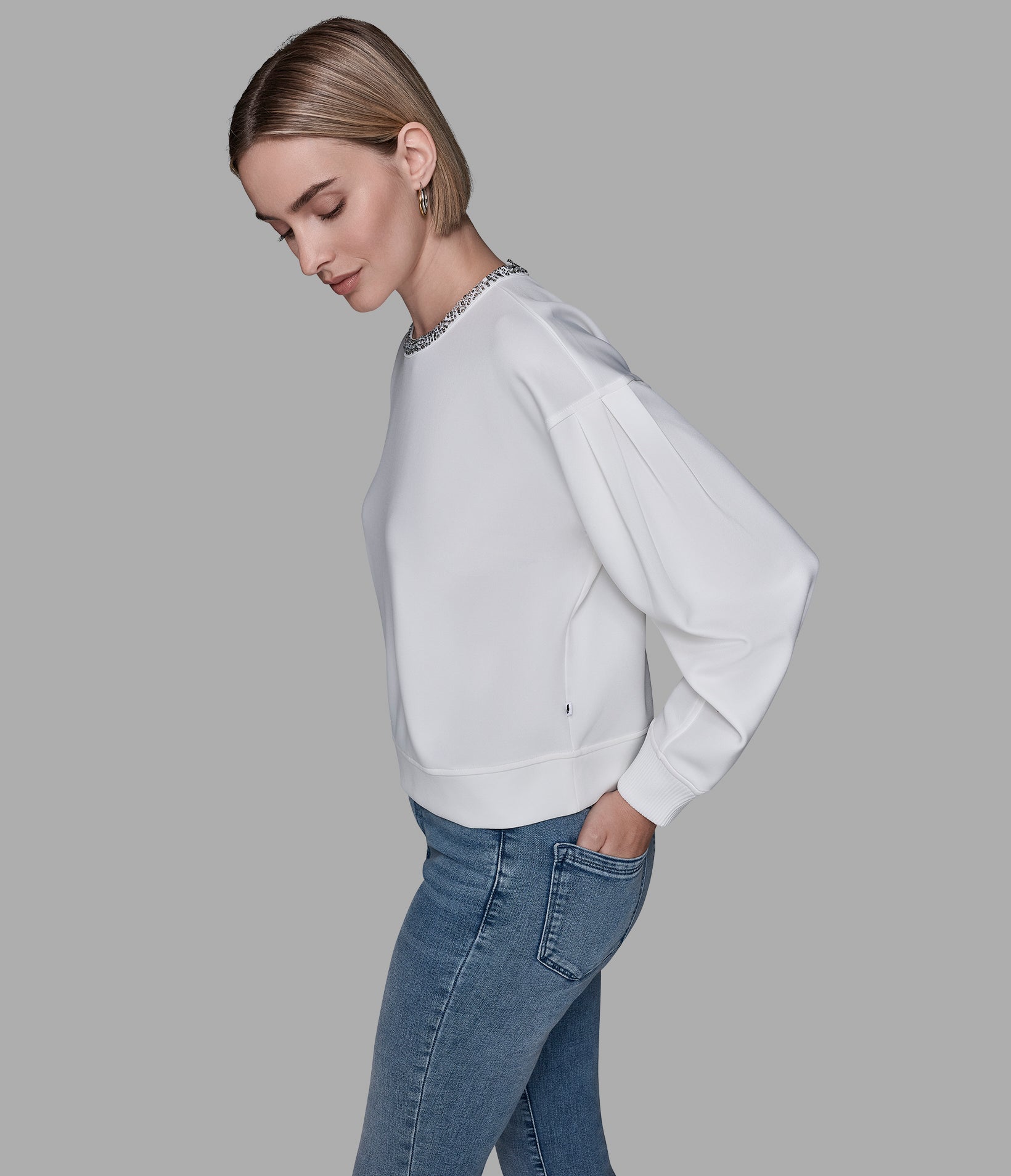 RHINESTONE TRIM SWEATSHIRT VIEW 3