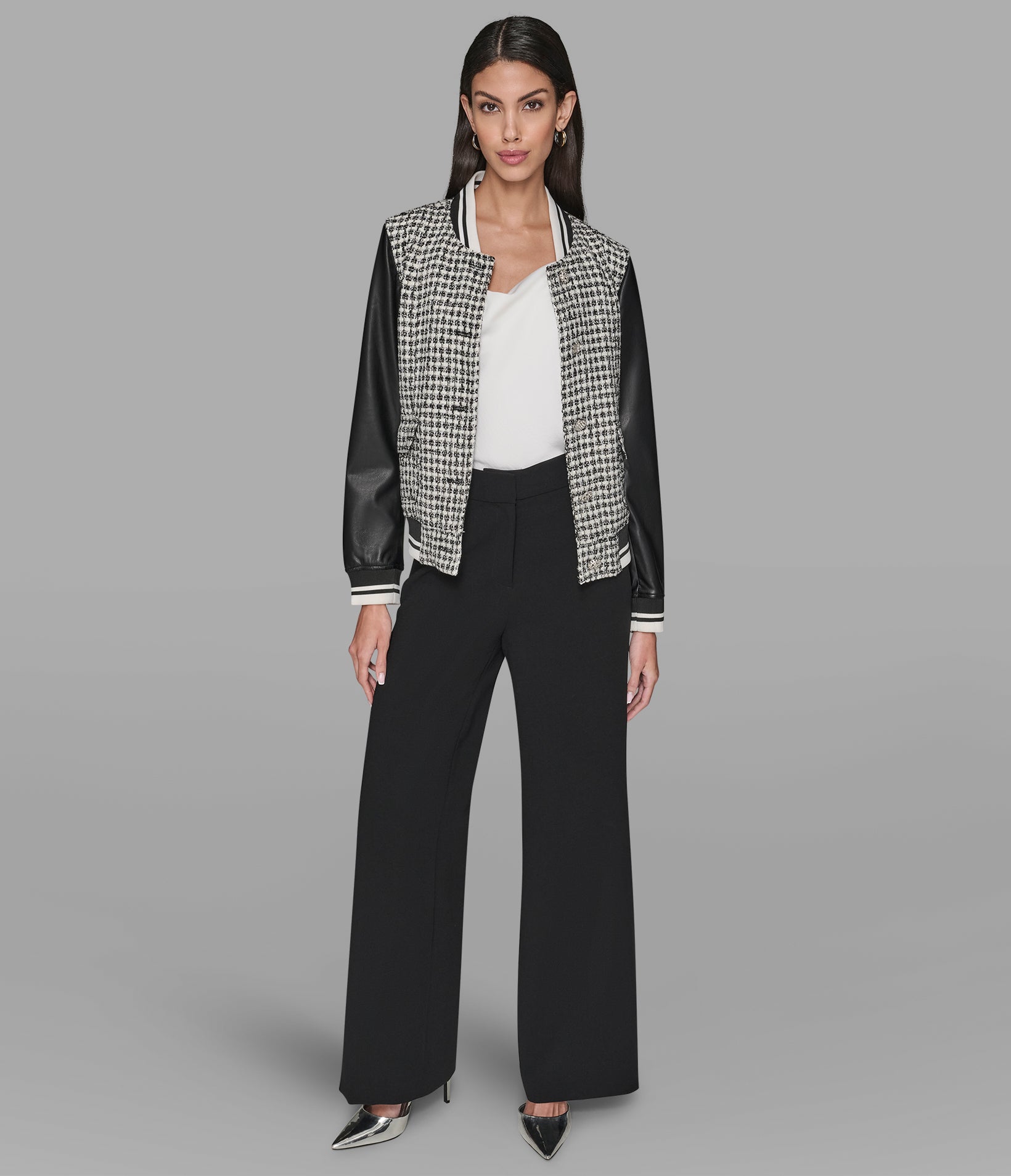 MIXED MEDIA TWEED VARSITY JACKET VIEW 4 | Jackets & Coats