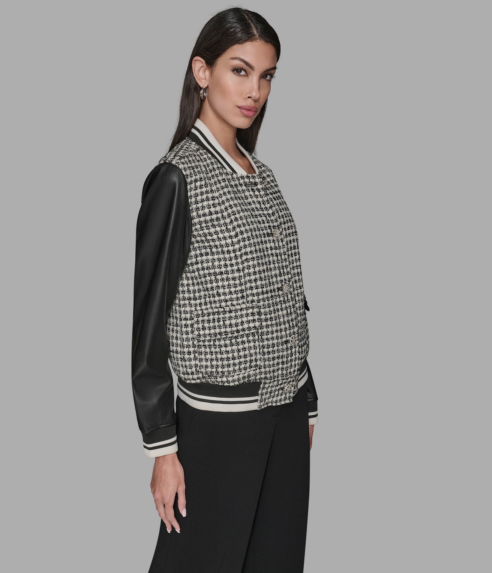 MIXED MEDIA TWEED VARSITY JACKET VIEW 3 | Jackets & Coats