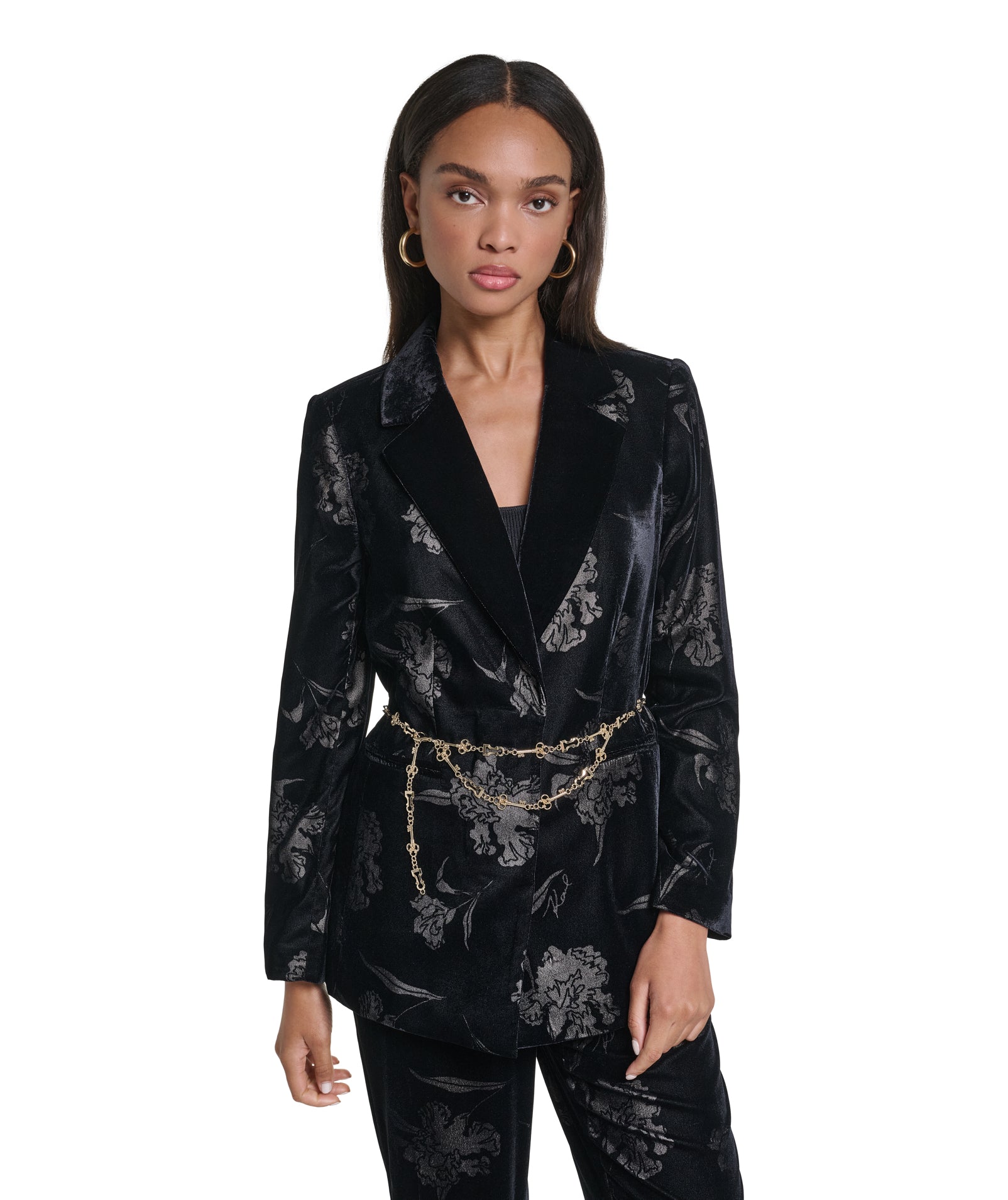 VELVET BELTED BLAZER VIEW 1