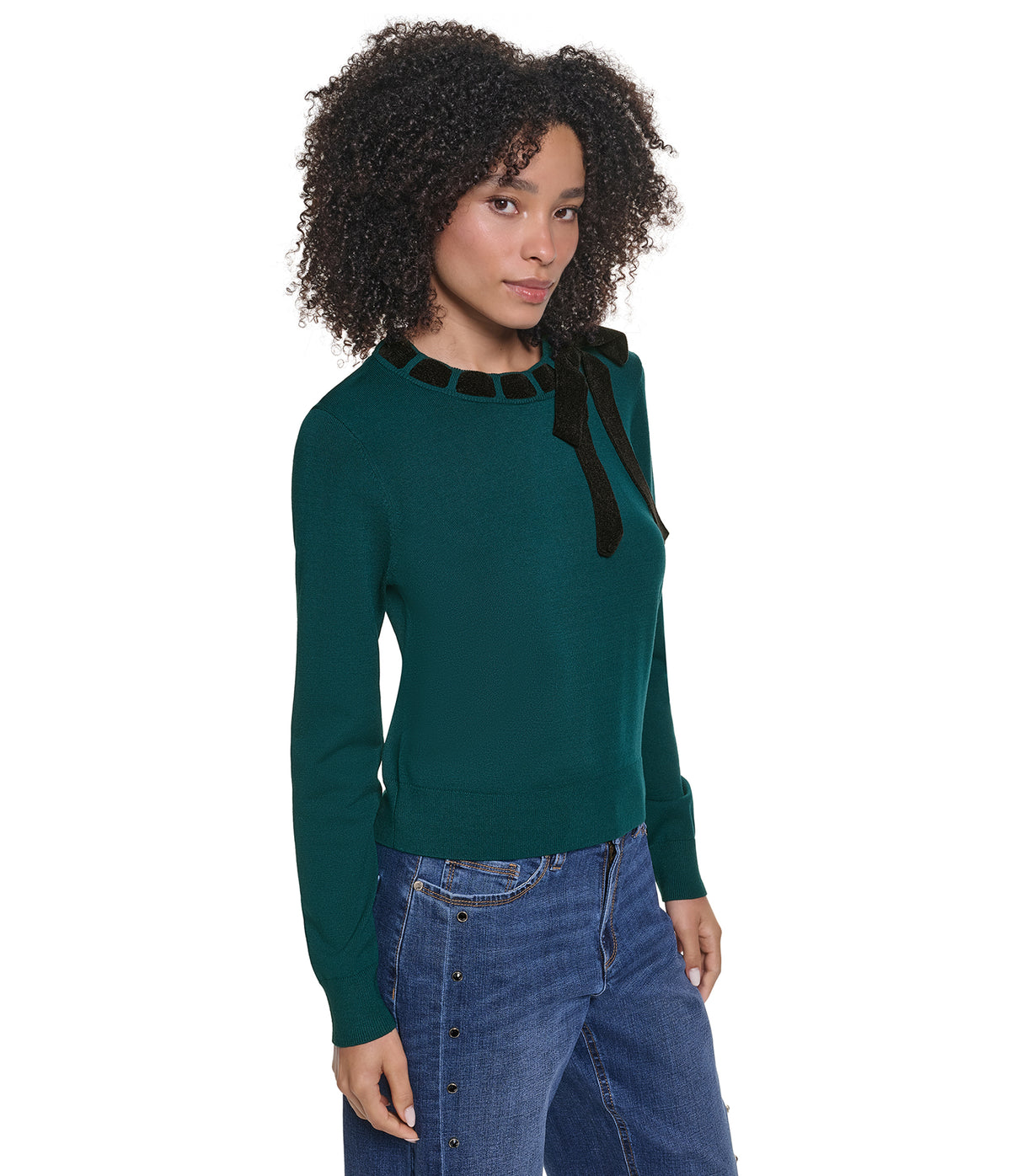 VELVET TIE NECK DETAIL SWEATER VIEW 3