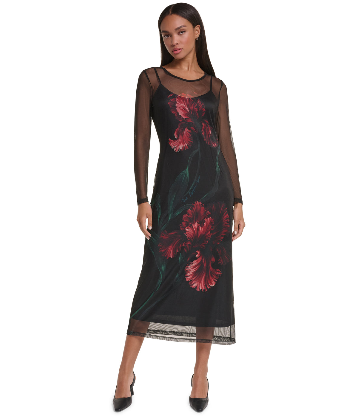 MESH FLORAL PRINT DRESS VIEW 2