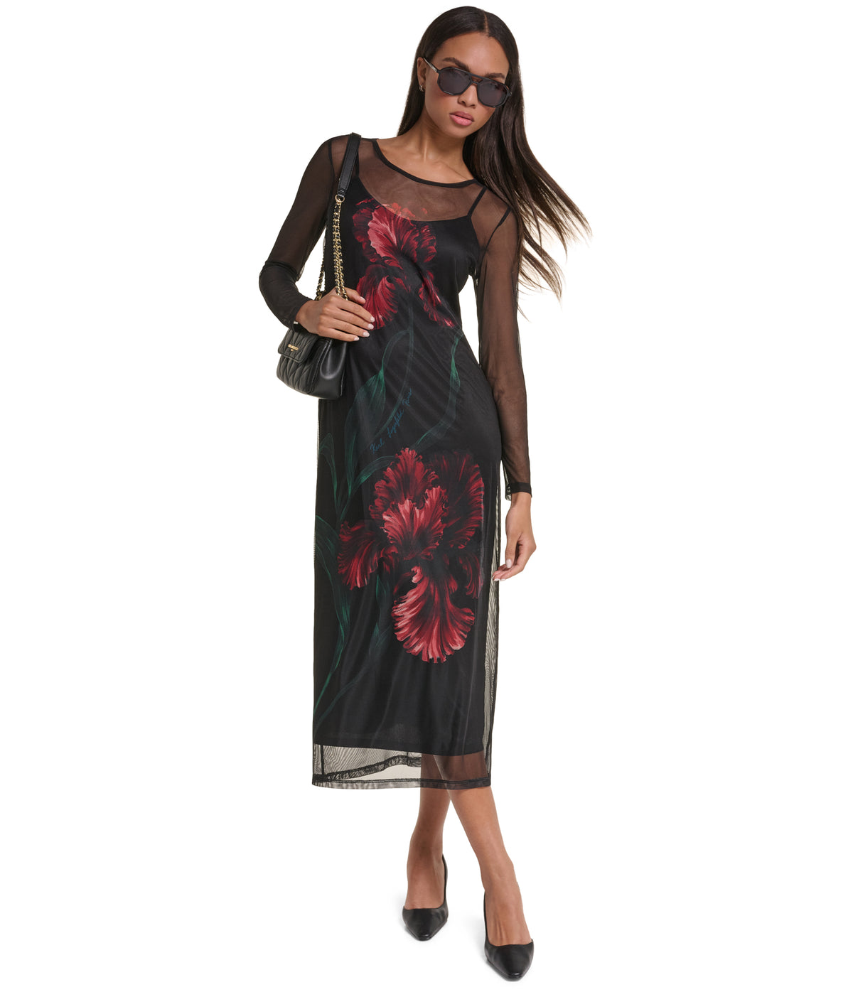 MESH FLORAL PRINT DRESS VIEW 1