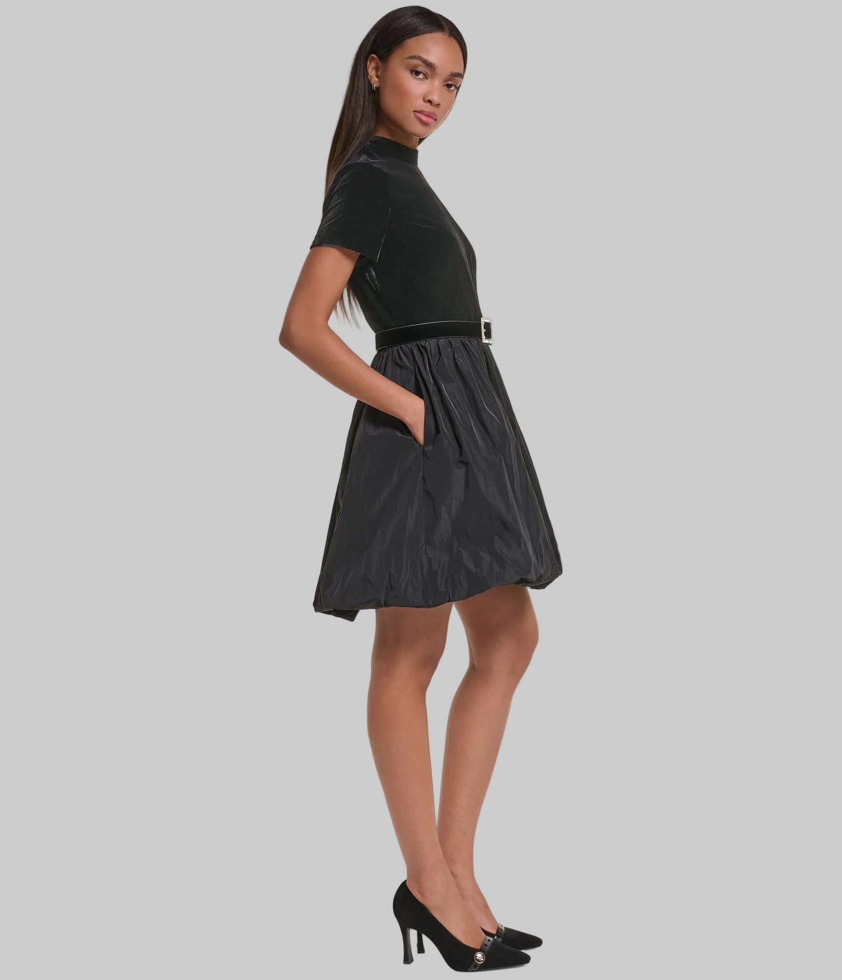 VELVET BELTED MINI DRESS VIEW 5