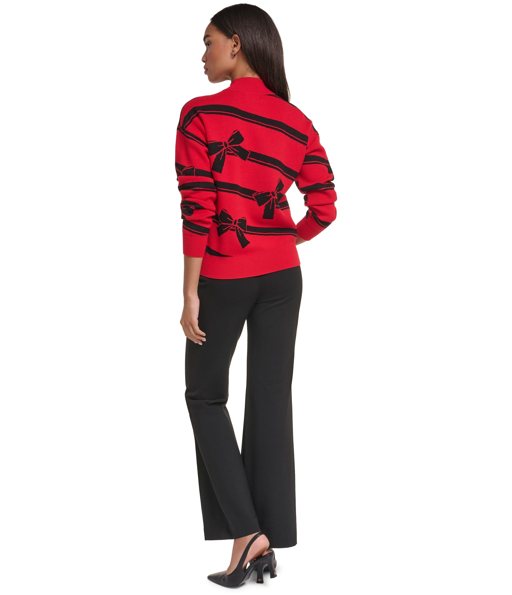 BOW PRINT SWEATER WITH EMBELLSHED GEM VIEW 4