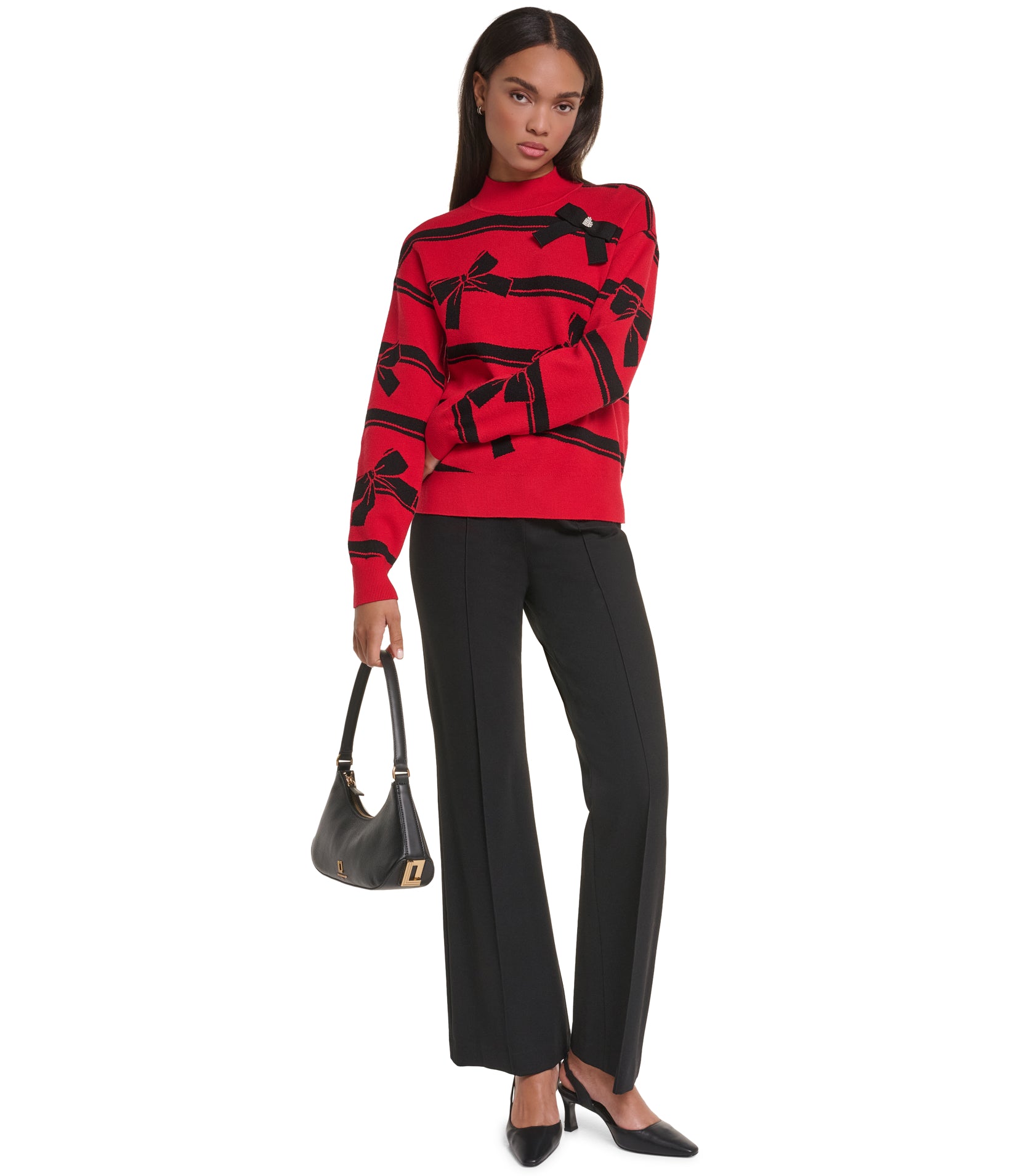 BOW PRINT SWEATER WITH EMBELLSHED GEM VIEW 1
