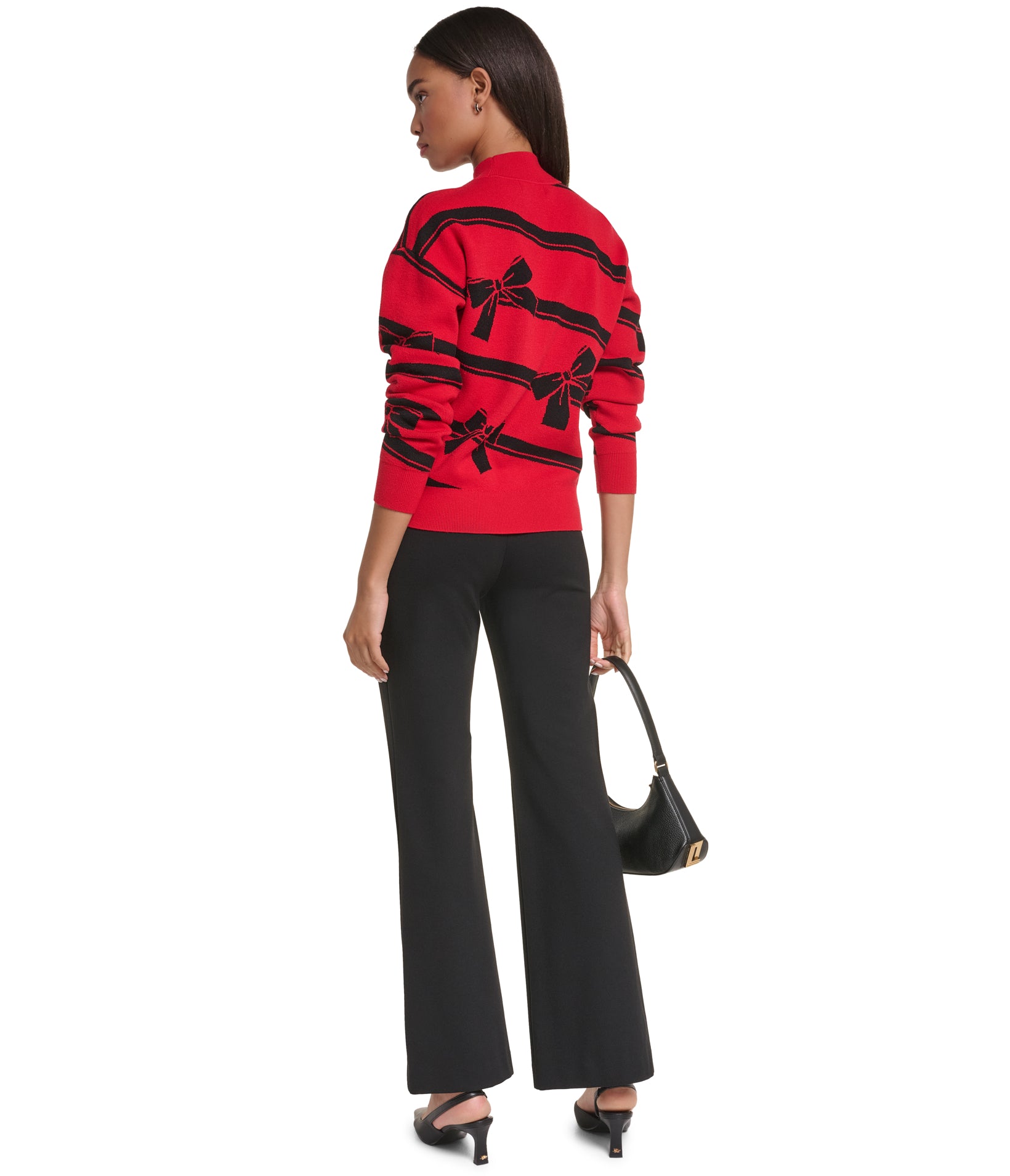 BOW PRINT SWEATER WITH EMBELLSHED GEM VIEW 2
