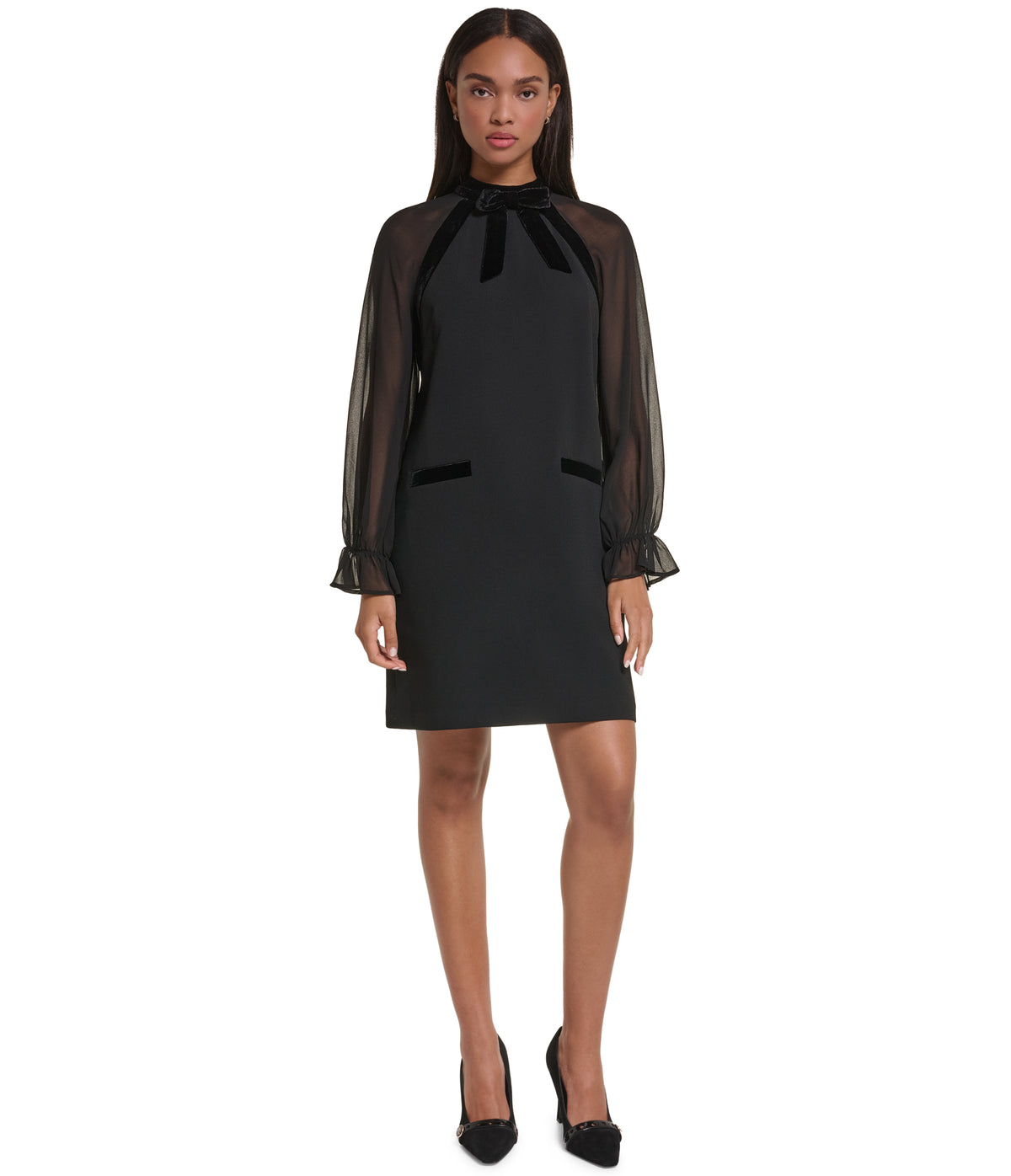 LONG SLEEVE MINI DRESS WITH VELVET BOW VIEW 5